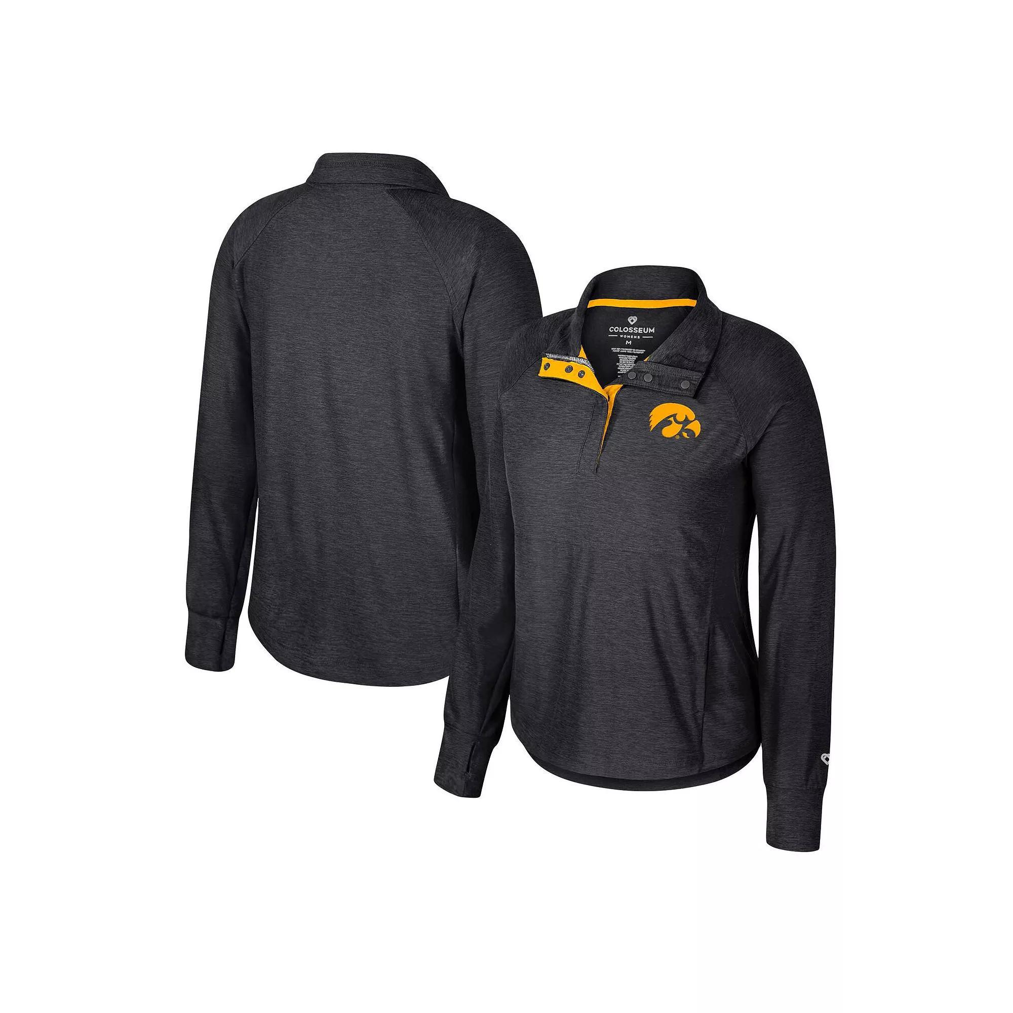 Women's Colosseum Black Iowa Hawkeyes Cressida Raglan Half-Snap Top, Size: Small Product Image