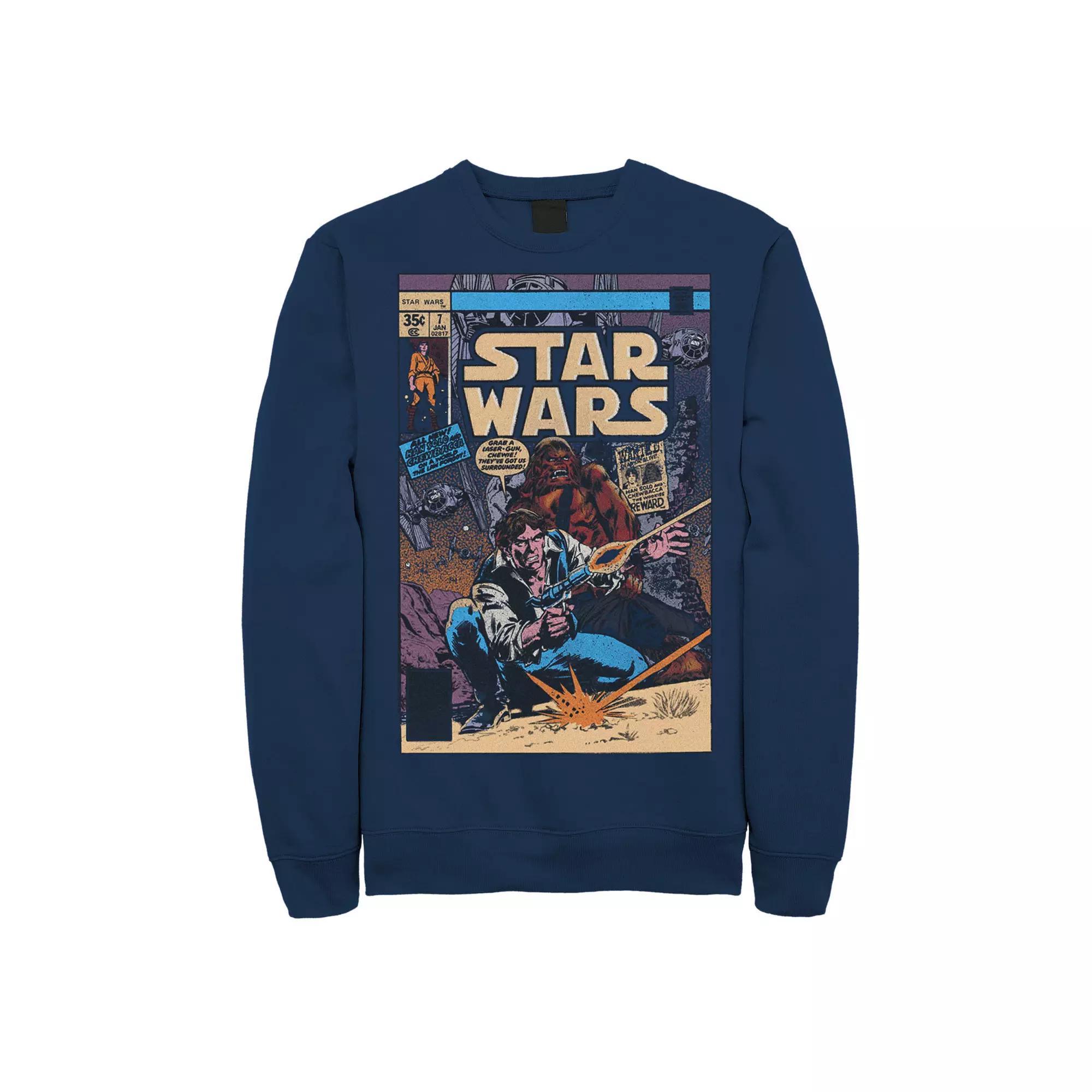 Men's Star Wars Han Solo And Chewbacca Comic Cover Graphic Fleece Pullover, Size: Small, Blue Product Image