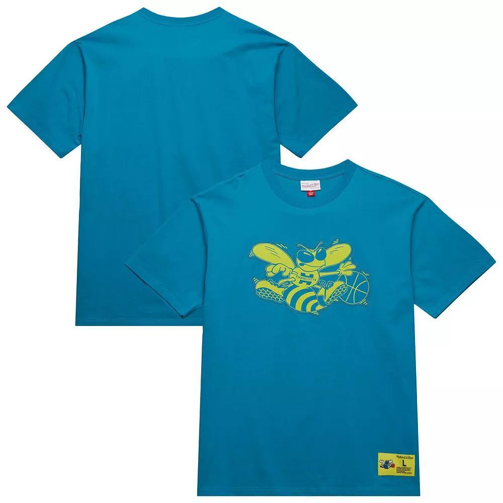 Men's Mitchell & Ness Teal Charlotte Hornets Hardwood Classics Neon Nights Premium T-Shirt,  Product Image