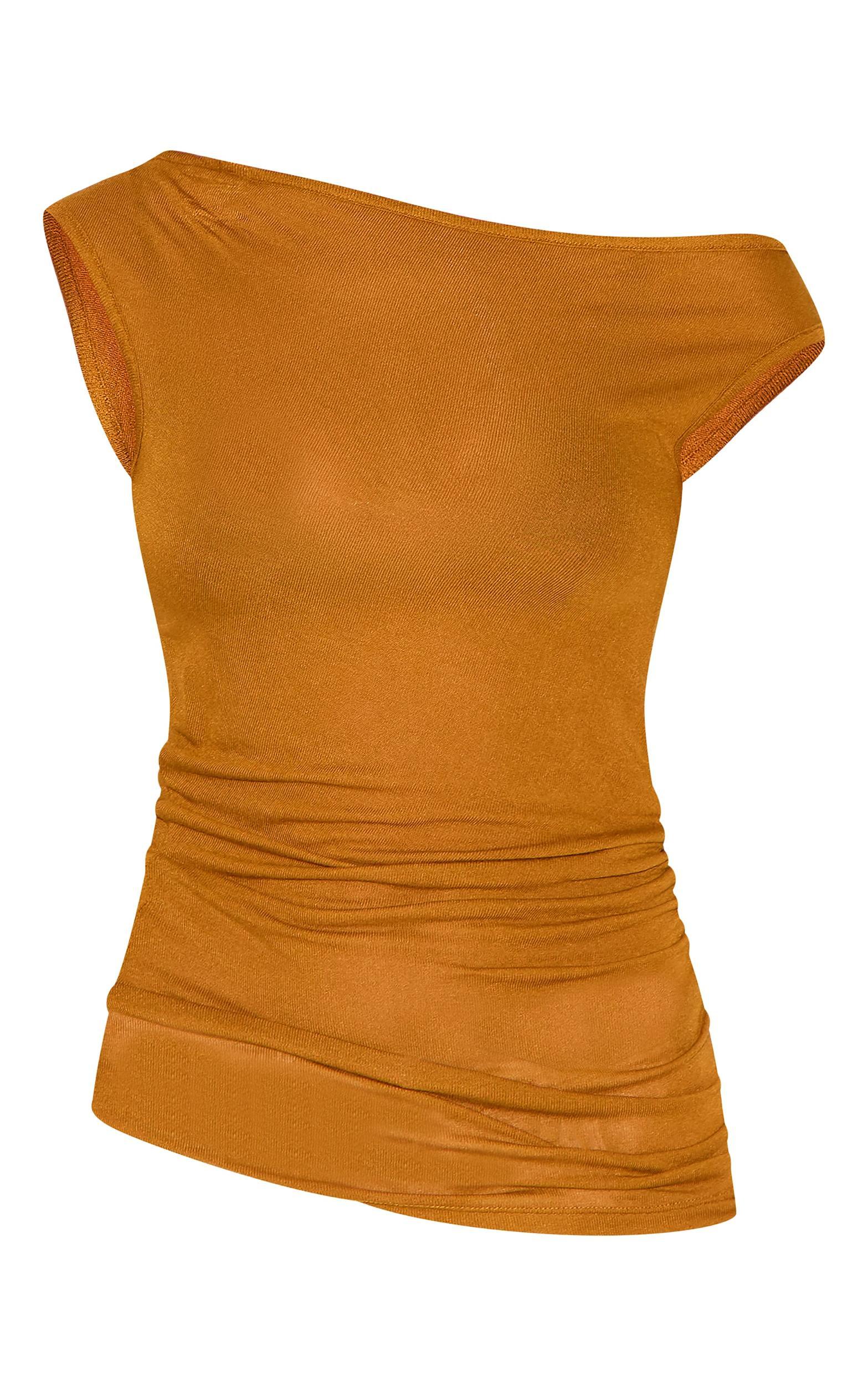  Tan Sheer Soft Touch Cowl Neck Long Vest Top Product Image