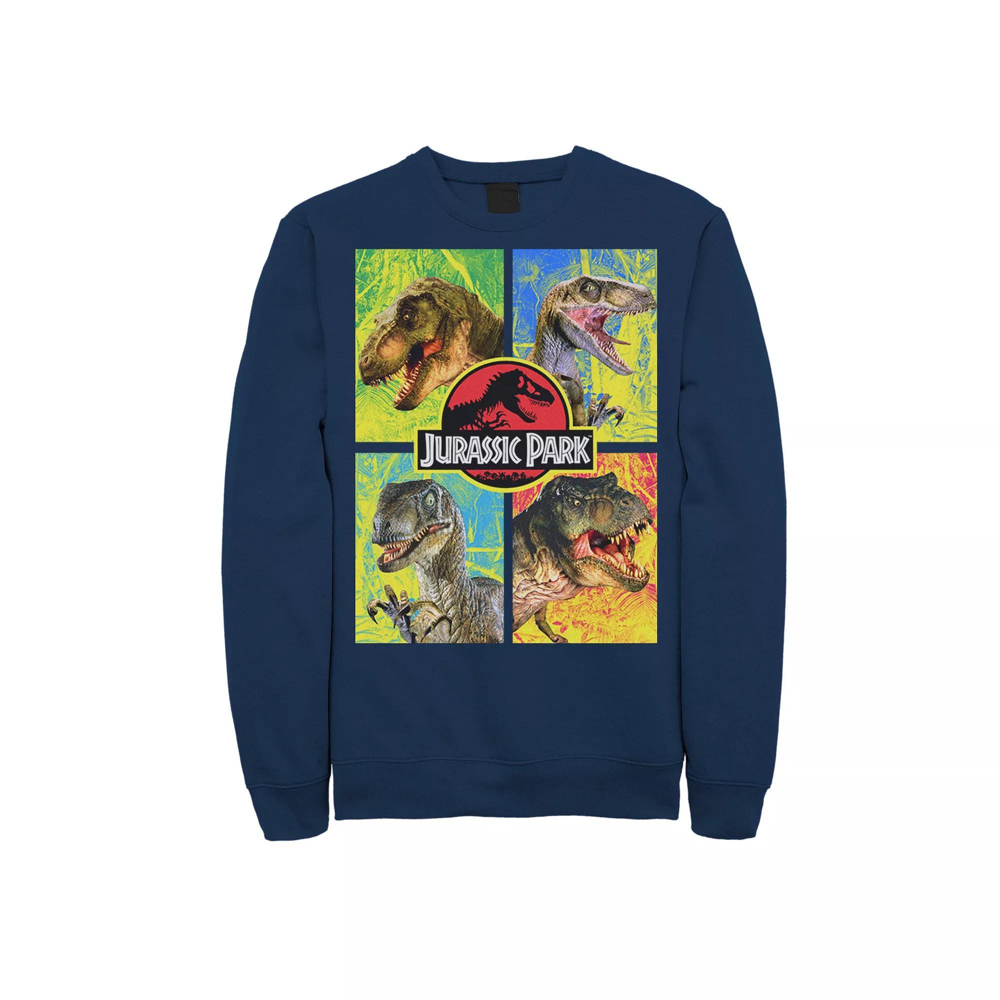 Men's Jurassic Park Four Different Dinosaur Faces Sweatshirt, Size: 3XL, Athletic Grey Product Image