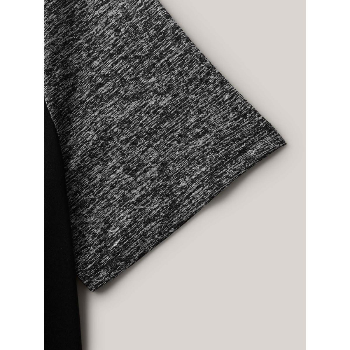 Plus Size Color Contrast Button Detail T-Shirt Black Women Contrast Round Neck Everyday-Casual T-shirts BloomChic 30/6X Product Image