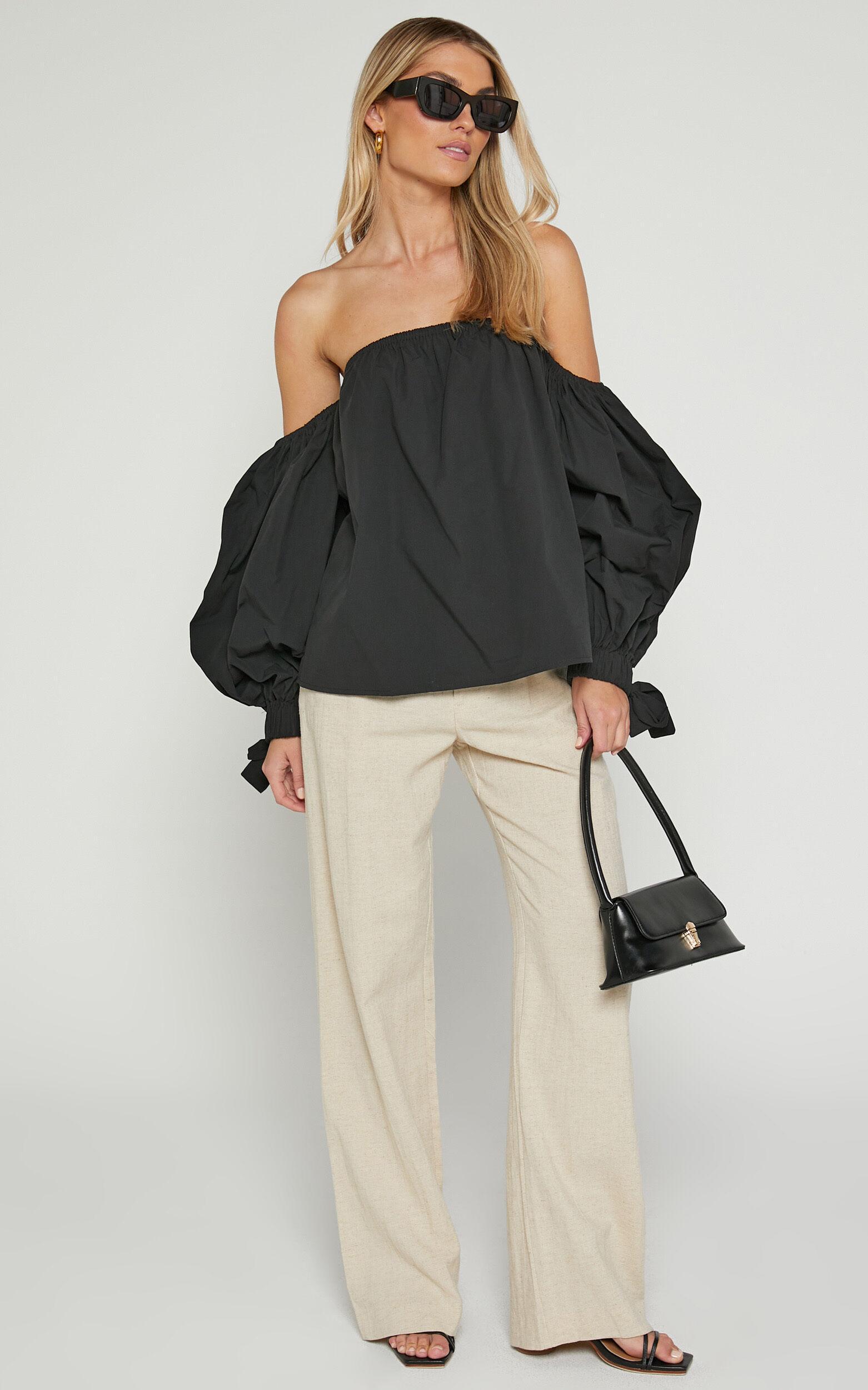 Hannah Top - Off Shoulder Puff Sleeve Top in Black Product Image