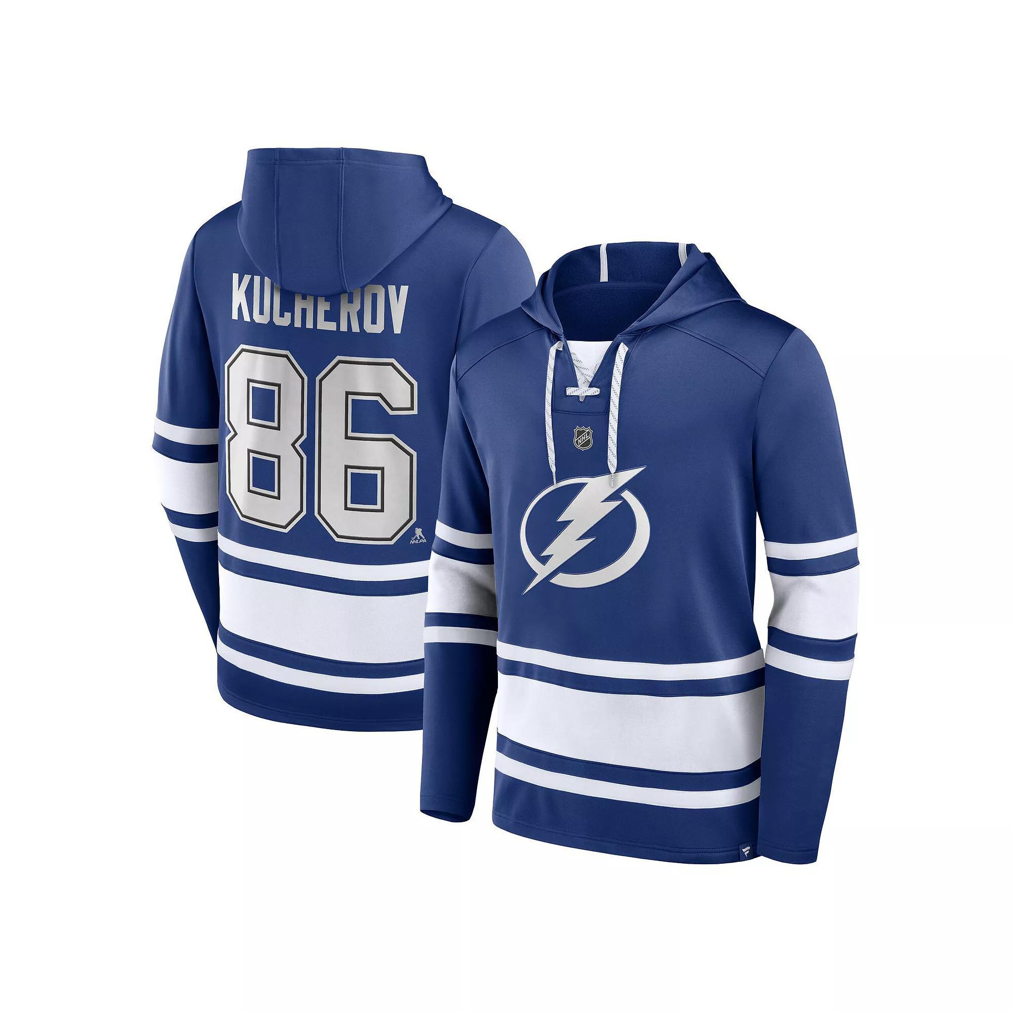 Men's Fanatics Branded Nikita Kucherov Blue Tampa Bay Lightning Name & Number Lace-Up Pullover Hoodie,  Product Image