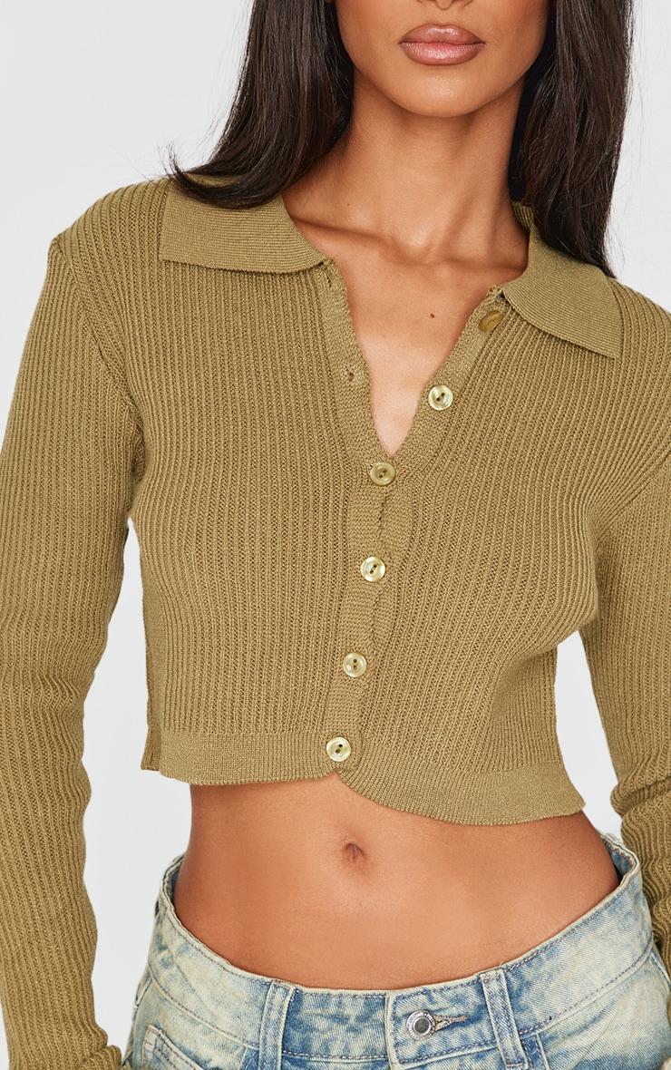 Petite Khaki Knitted Rib Cropped Cardigan Product Image