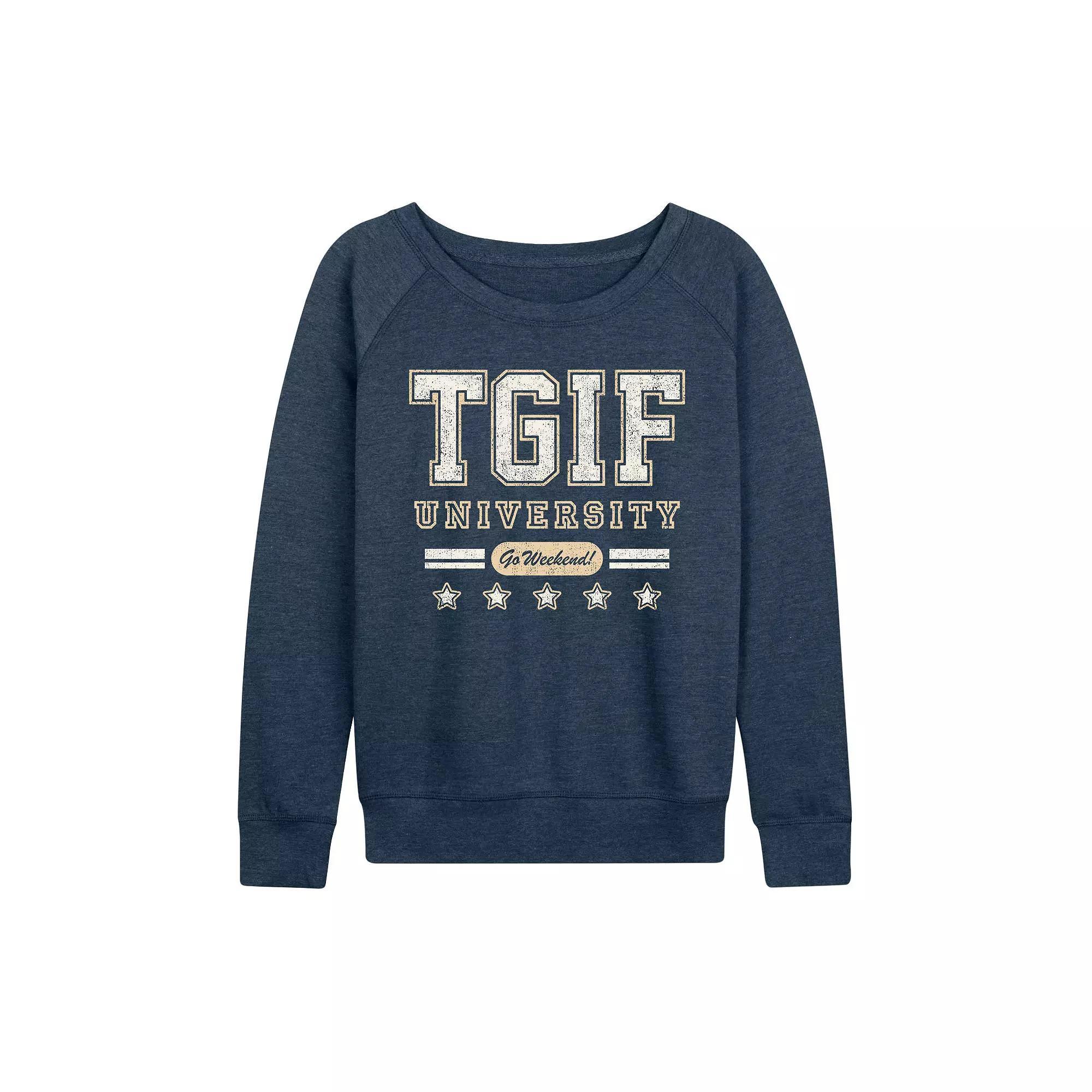 Women's TGIF University French Terry Long Sleeve Tee, Girl's, Size: Medium, Grey Indigo Product Image