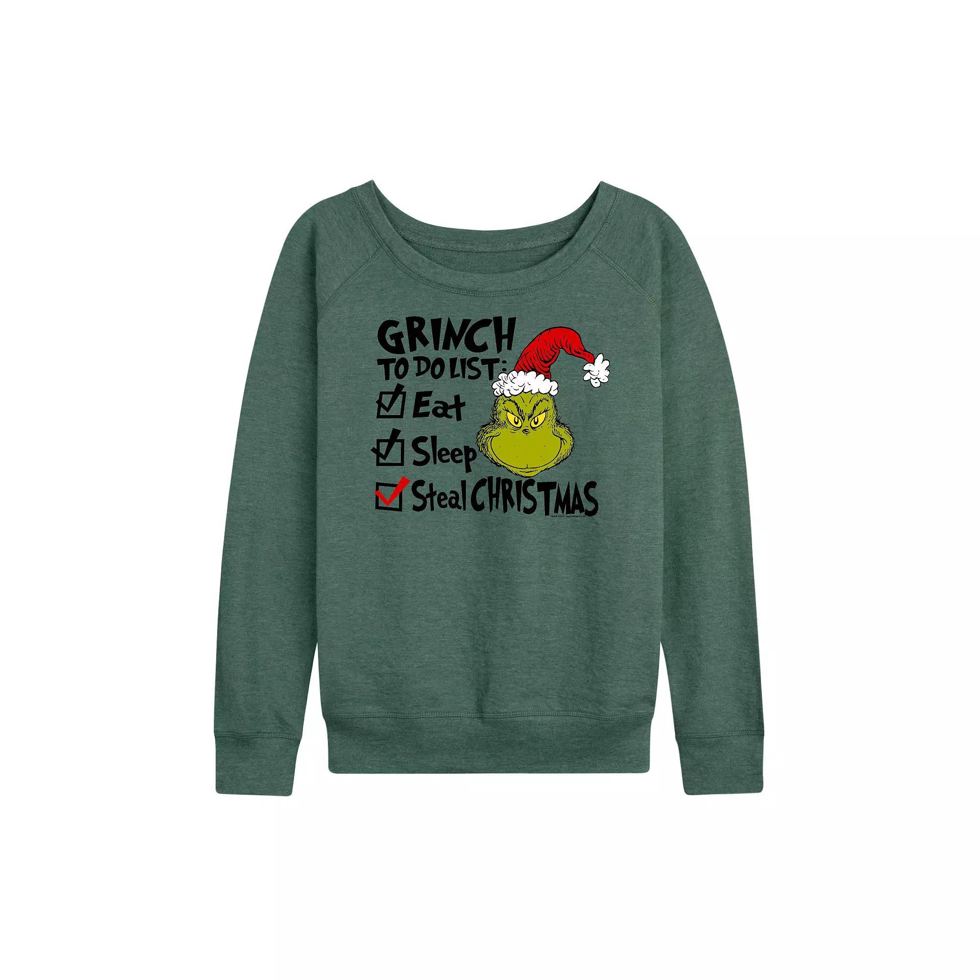 Women's Dr. Seuss The Grinch To Do List French Terry Long Sleeve Tee, Girl's,  Product Image
