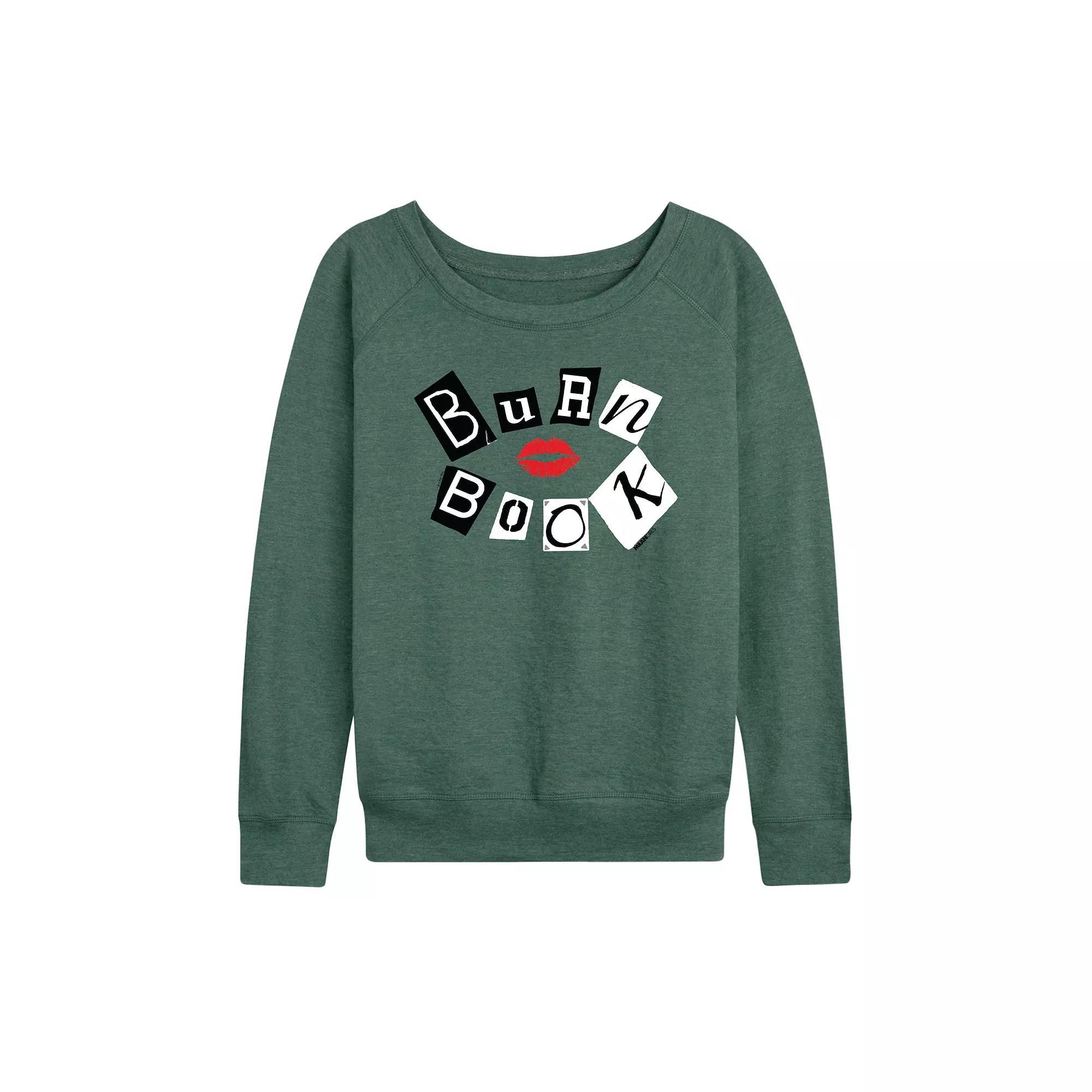 Women's Mean Girls Burn Book French Terry Long Sleeve Tee, Size: XL, Grey Green Product Image