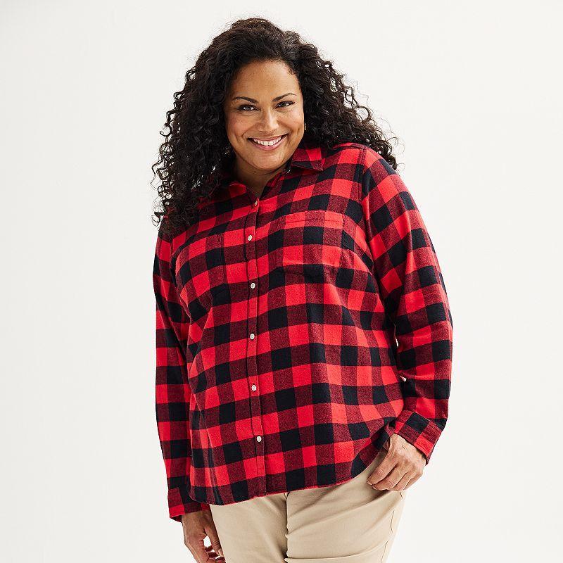 Plus Size Croft & Barrow® The Extra Soft Plaid Flannel Shirt, Women's, Size: 1XL, Red Buffalo Check Product Image