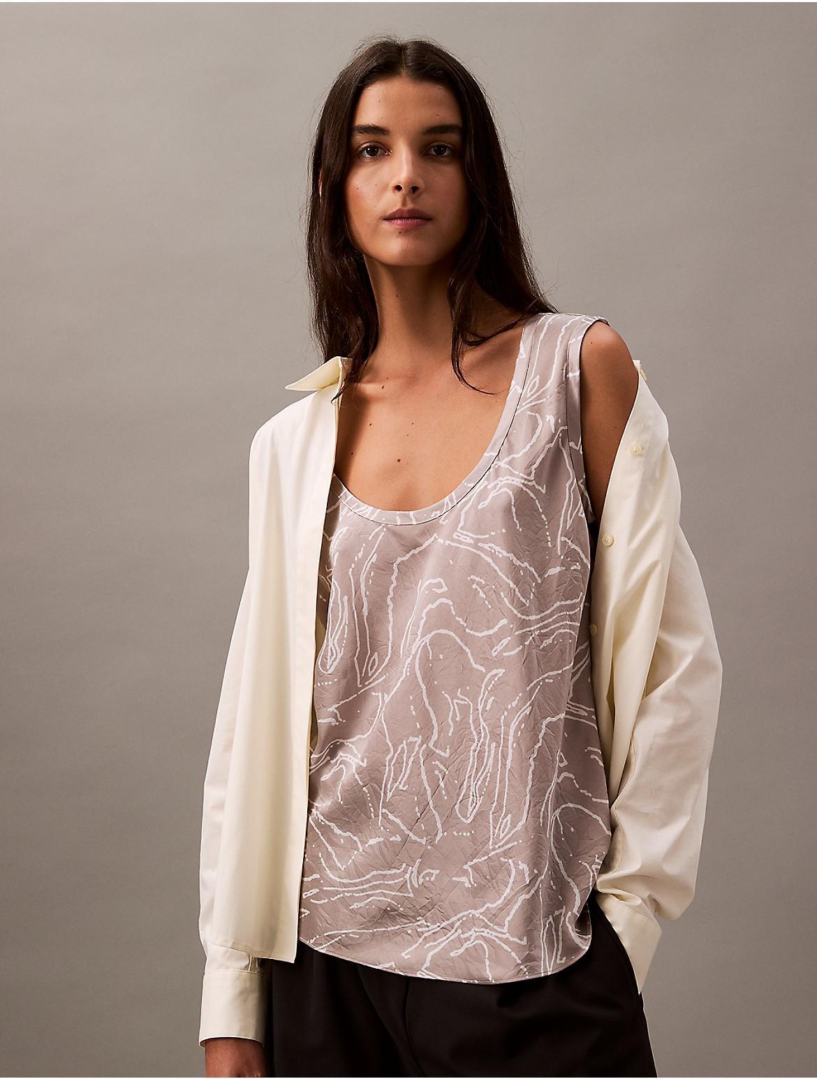 Calvin Klein Womens Crushed Satin Print Tank Top - Neutral Product Image
