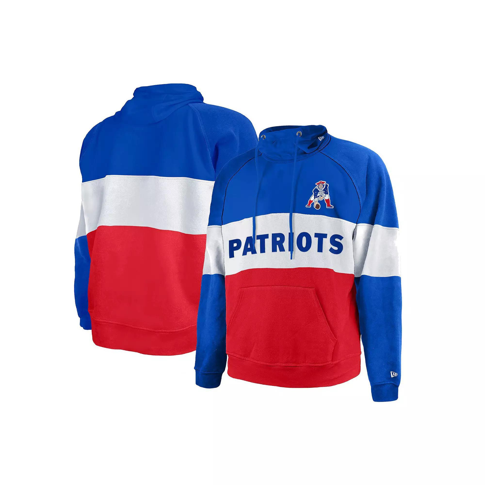 Men's New Era Red New England Patriots Big & Tall Throwback Colorblock Raglan Pullover Hoodie,  Product Image