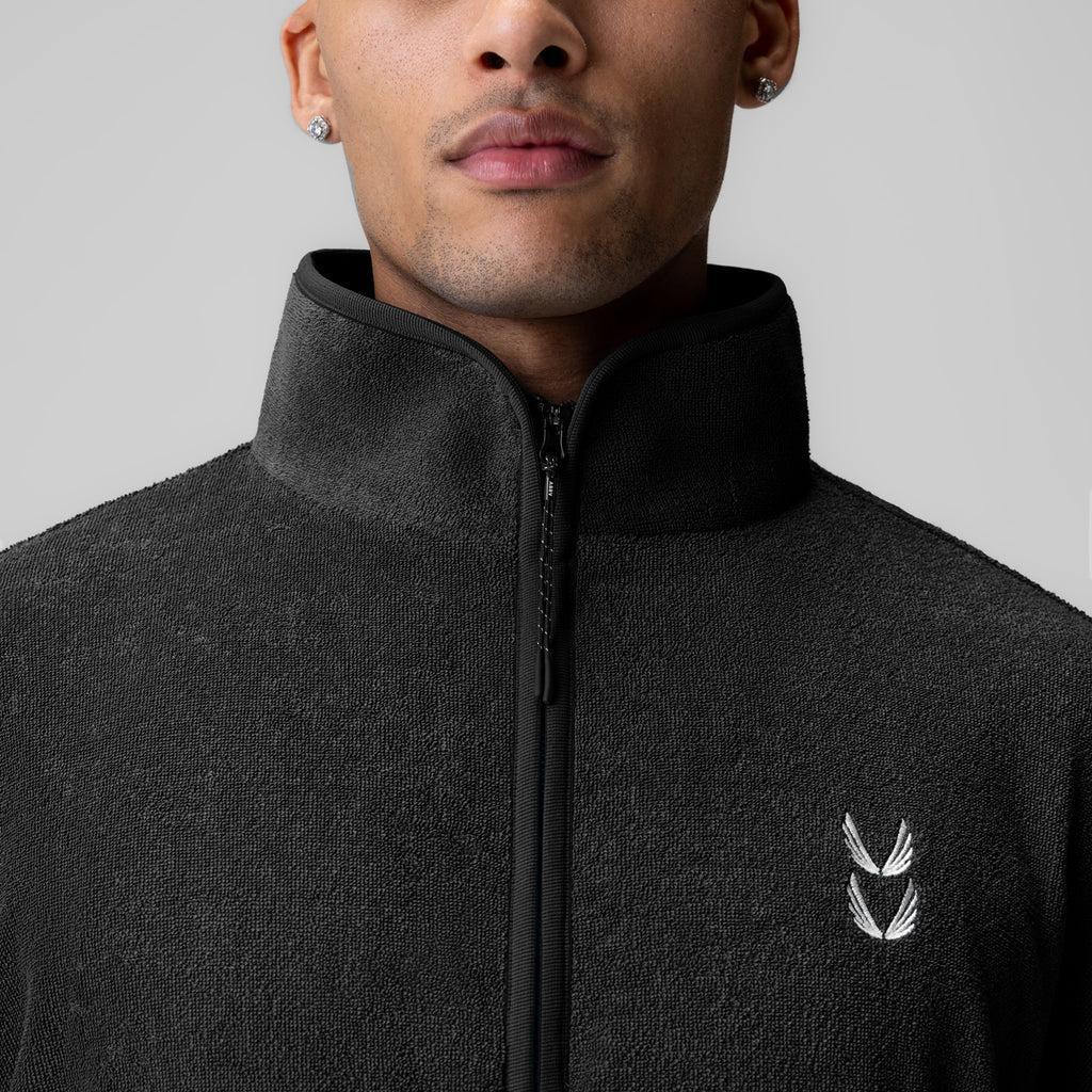 1057. Towel Terry Quarter Zip Oversized Tee - Black Product Image