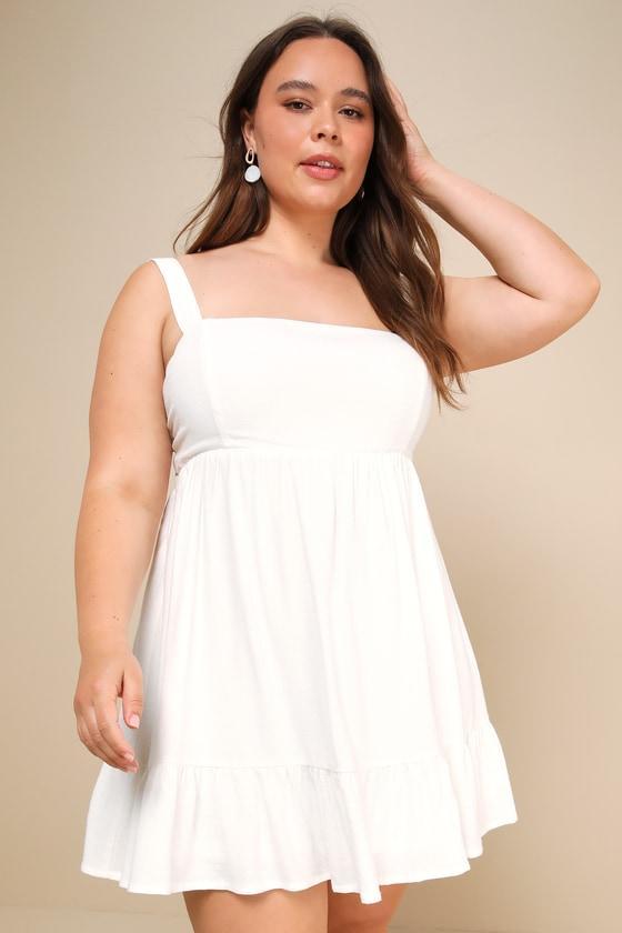 Darling Perfection White Tiered Tie-Back Mini Skater Dress Product Image