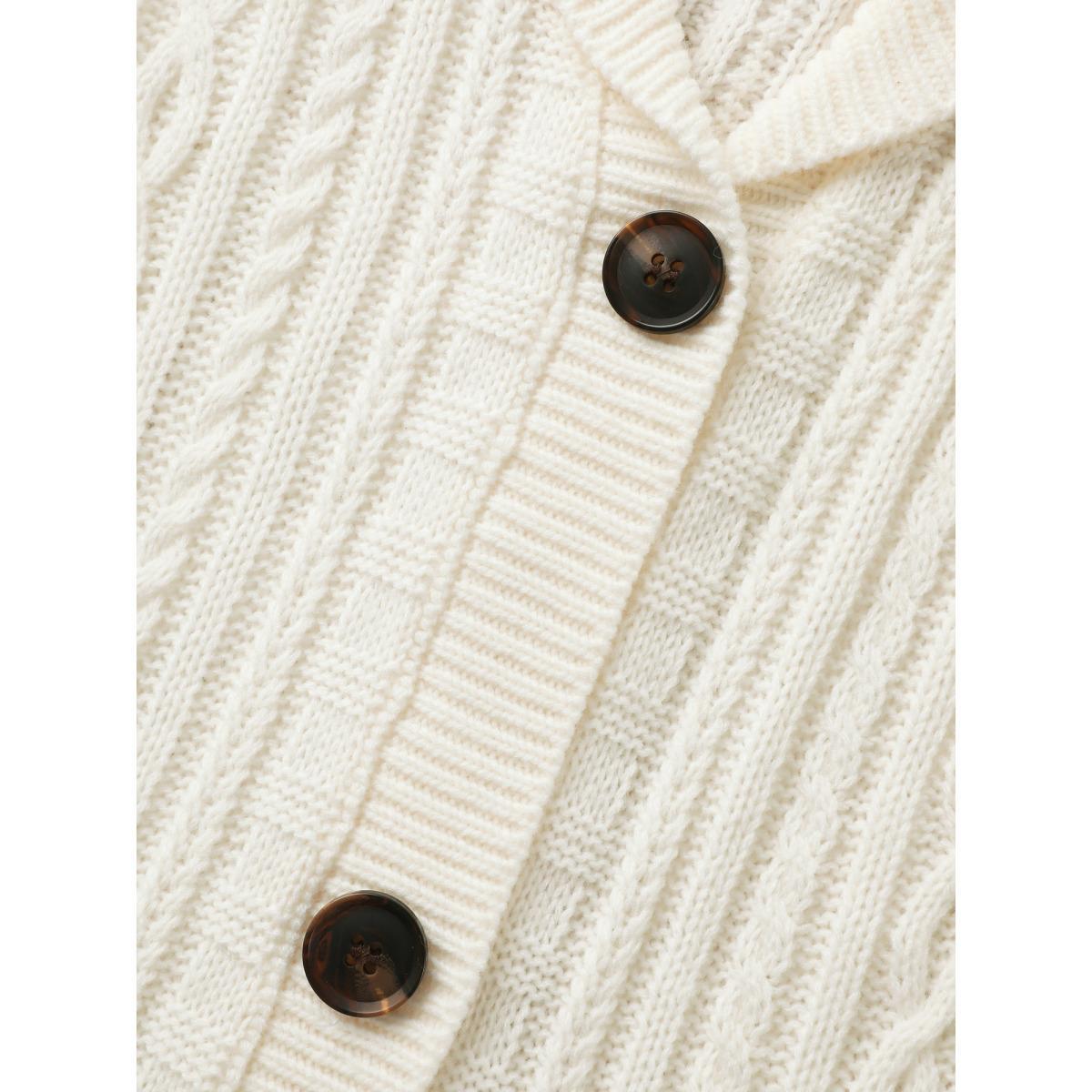 Plus Size Cable Knit Pockets Collared Cardigan Ivory Women Casual Loose Long Sleeve Everyday Cardigans BloomChic 28/5X Product Image