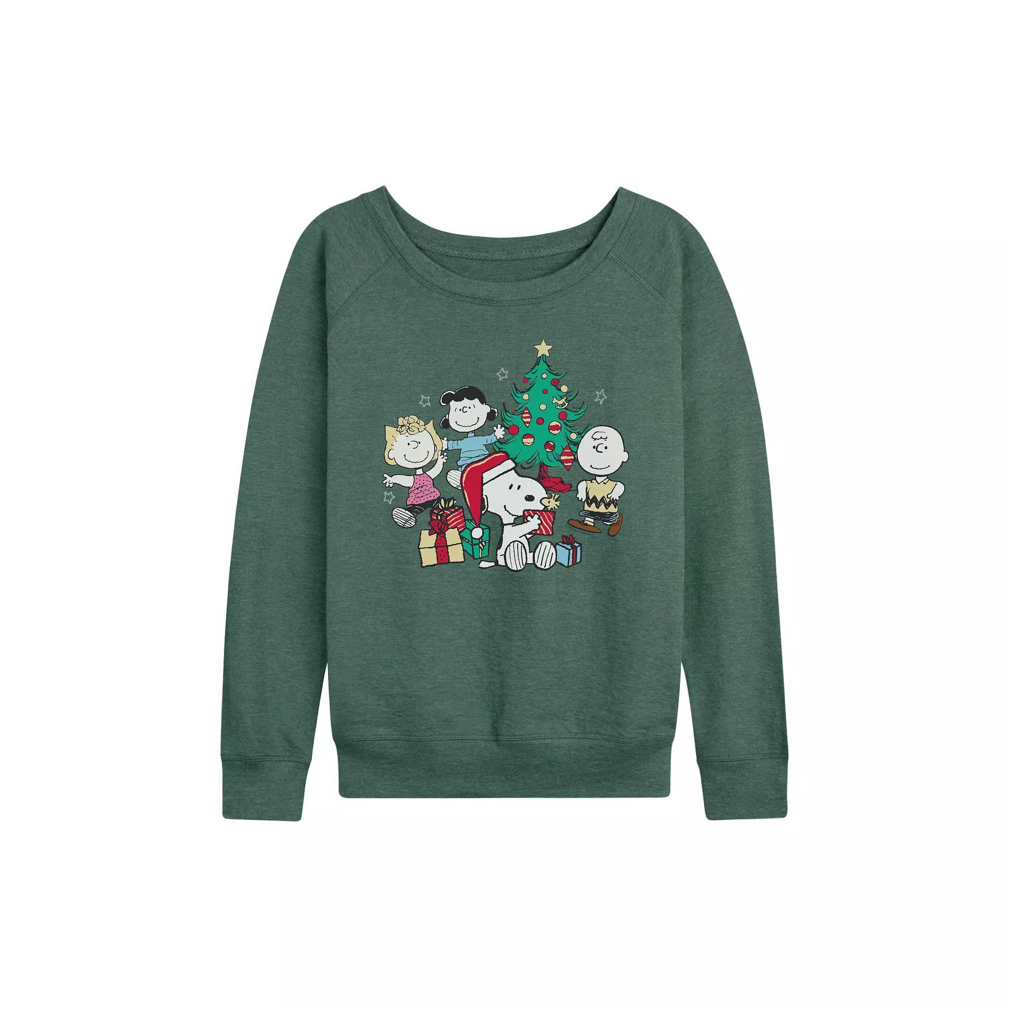 Women's Peanuts Group Christmas Tree French Terry Long Sleeve Tee,  Product Image
