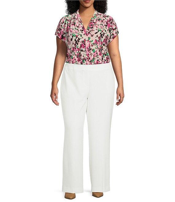 Kasper Plus Size Flat Front Wide Leg Stretch Crepe Pants Product Image