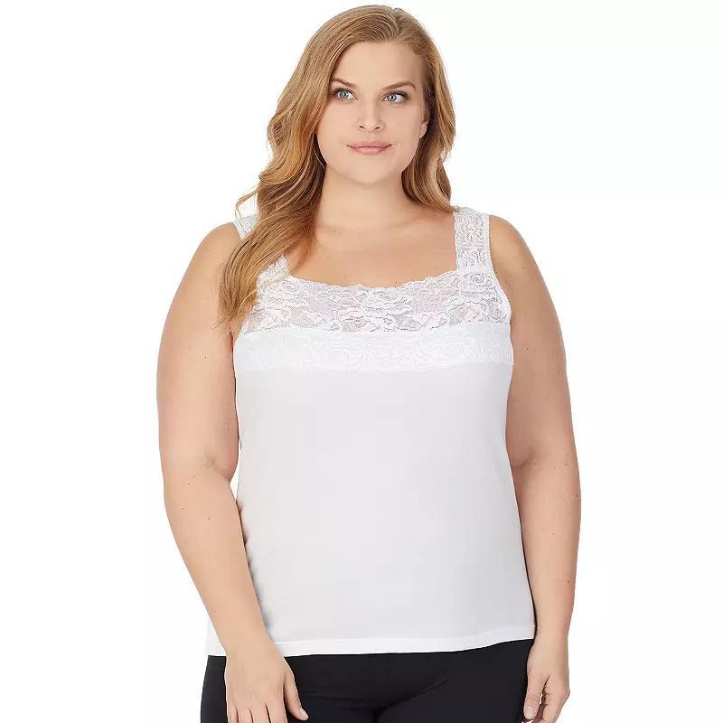 Plus Size Cuddl Duds SofTech Lace-Trim Squareneck Tank Top, Womens Product Image