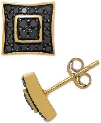 Mens Black Diamond Cluster Stud Earrings (1/2 ct. t.w.) in 18k Gold-Plated Sterling Silver Product Image