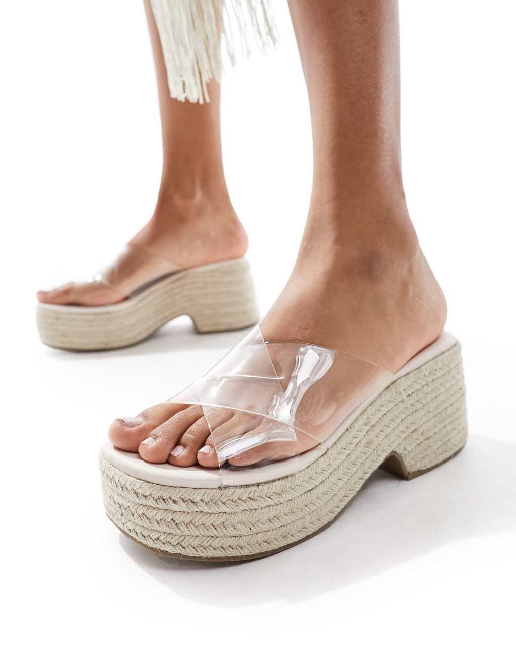 ASOS DESIGN Toy cross strap wedges in clear Product Image