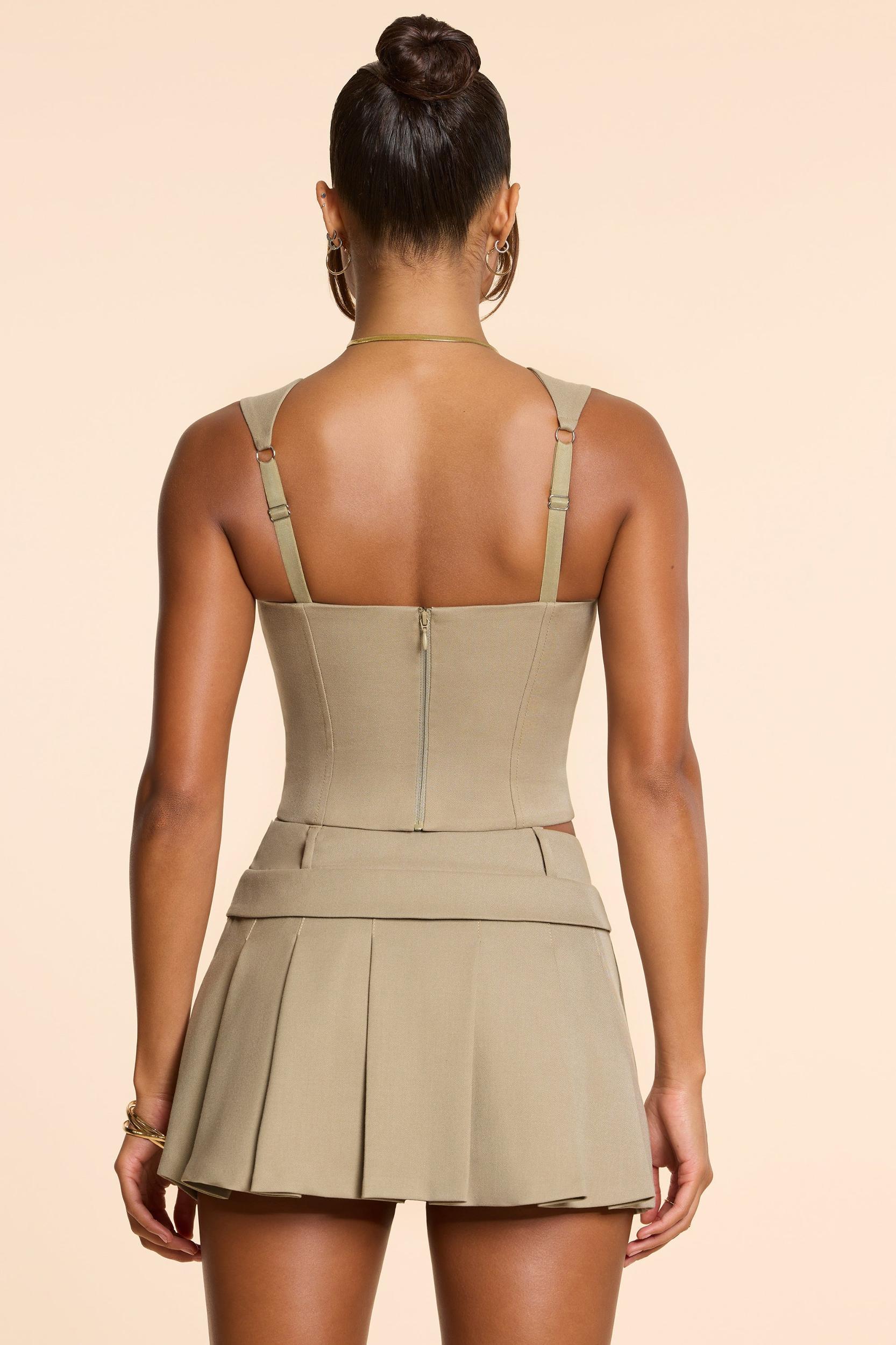 Brushed Twill Square Neck Tailored Top in Taupe Product Image