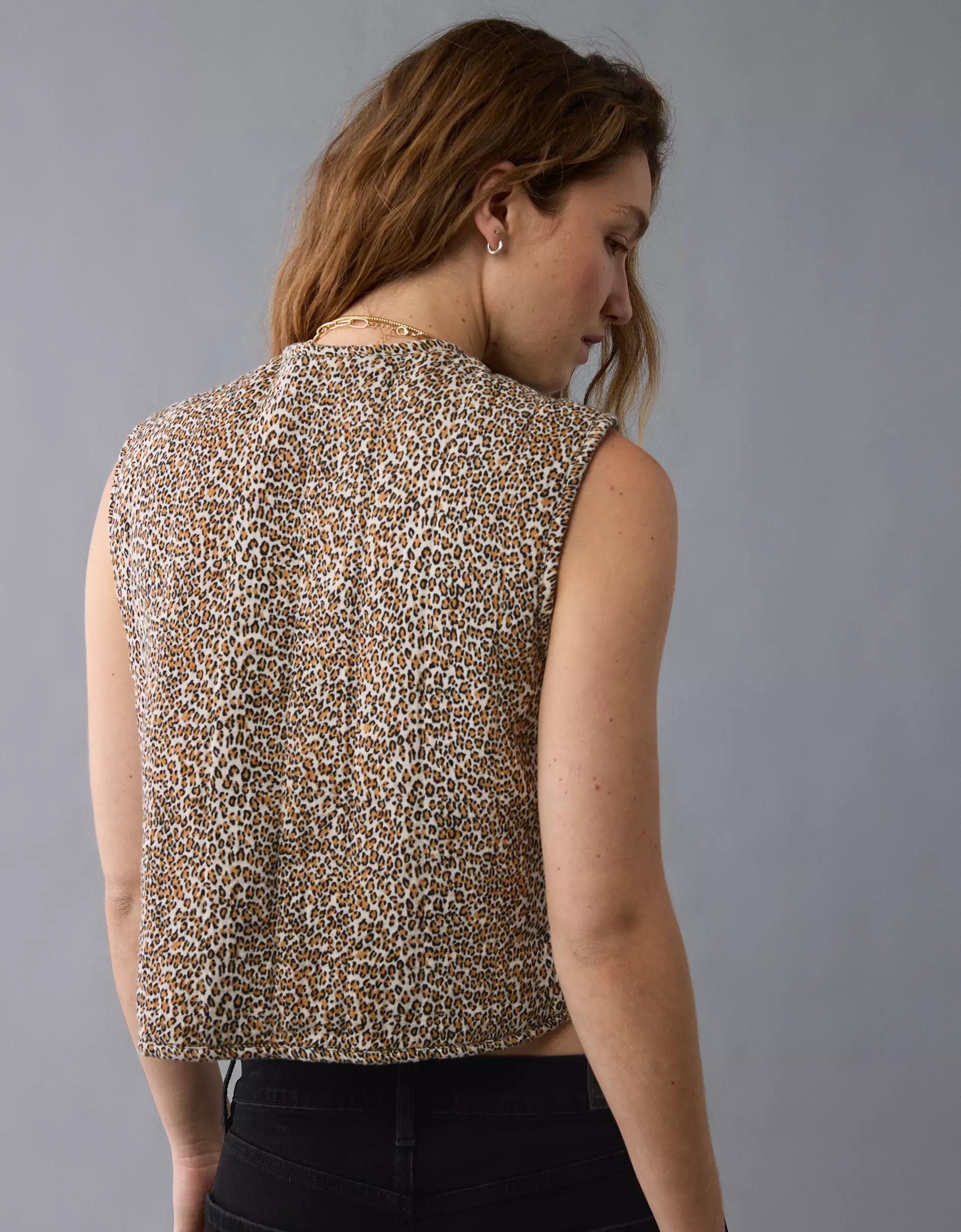 AE Reversible Leopard Tie Front Quilted Vest Product Image