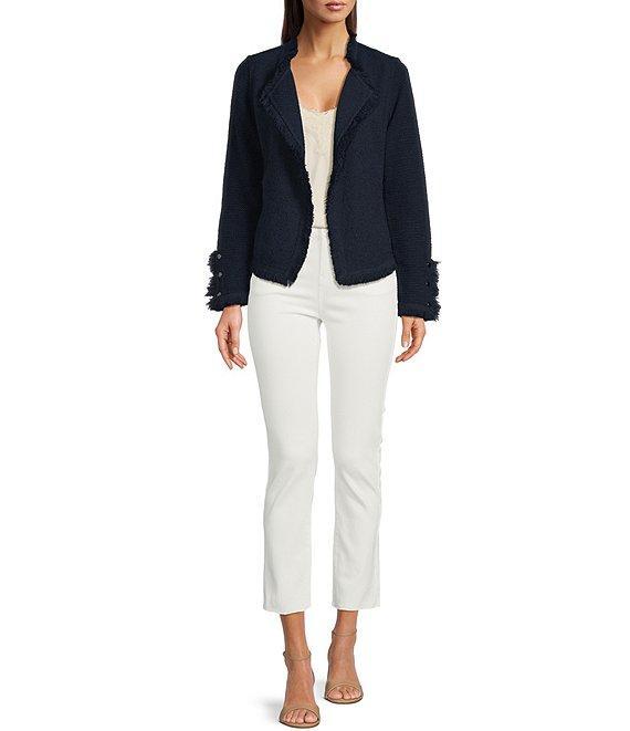 NIC + ZOE Fringe Trim Lapel Long Sleeve Snap Cuff Open Front Jacket Product Image