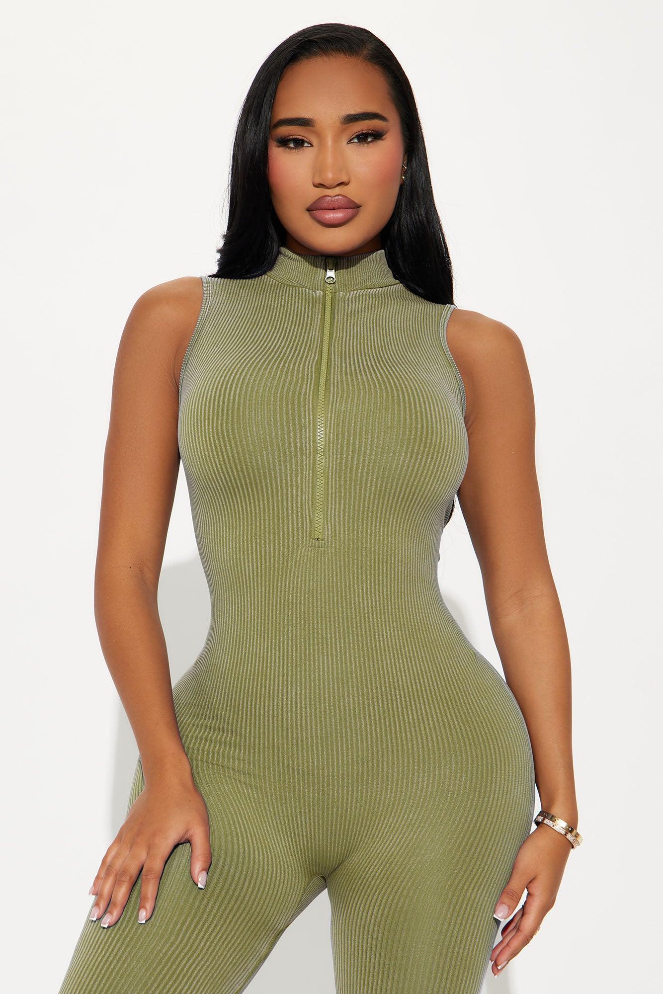 Sandy Washed Seamless Jumpsuit - Olive Product Image