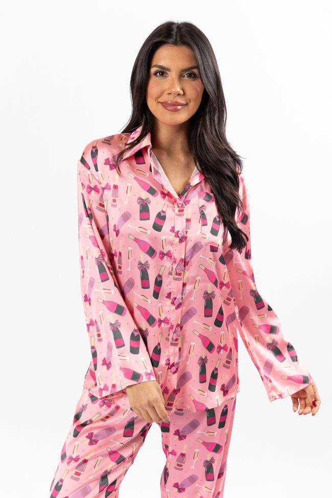 No Place Like Home Pink Silk Champagne Pajama Top FINAL SALE Product Image