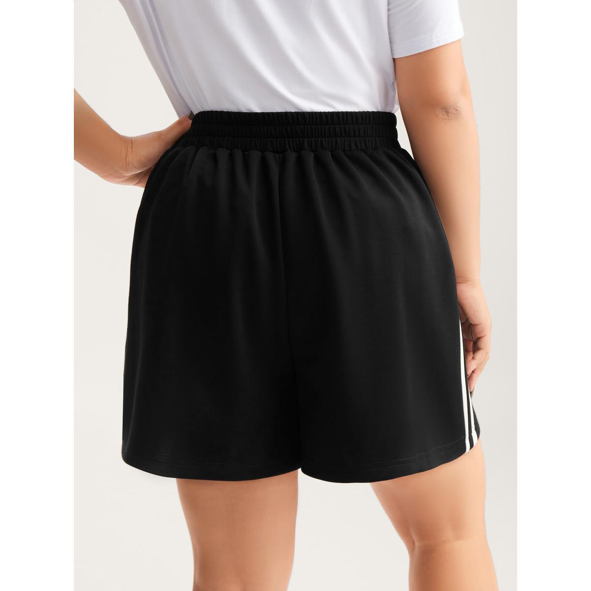 Plus Size Side Drawstring Straight-Leg Shorts Women Black Casual Drawstring Straight Leg Everyday-Casual Shorts BloomChic 10/M Product Image