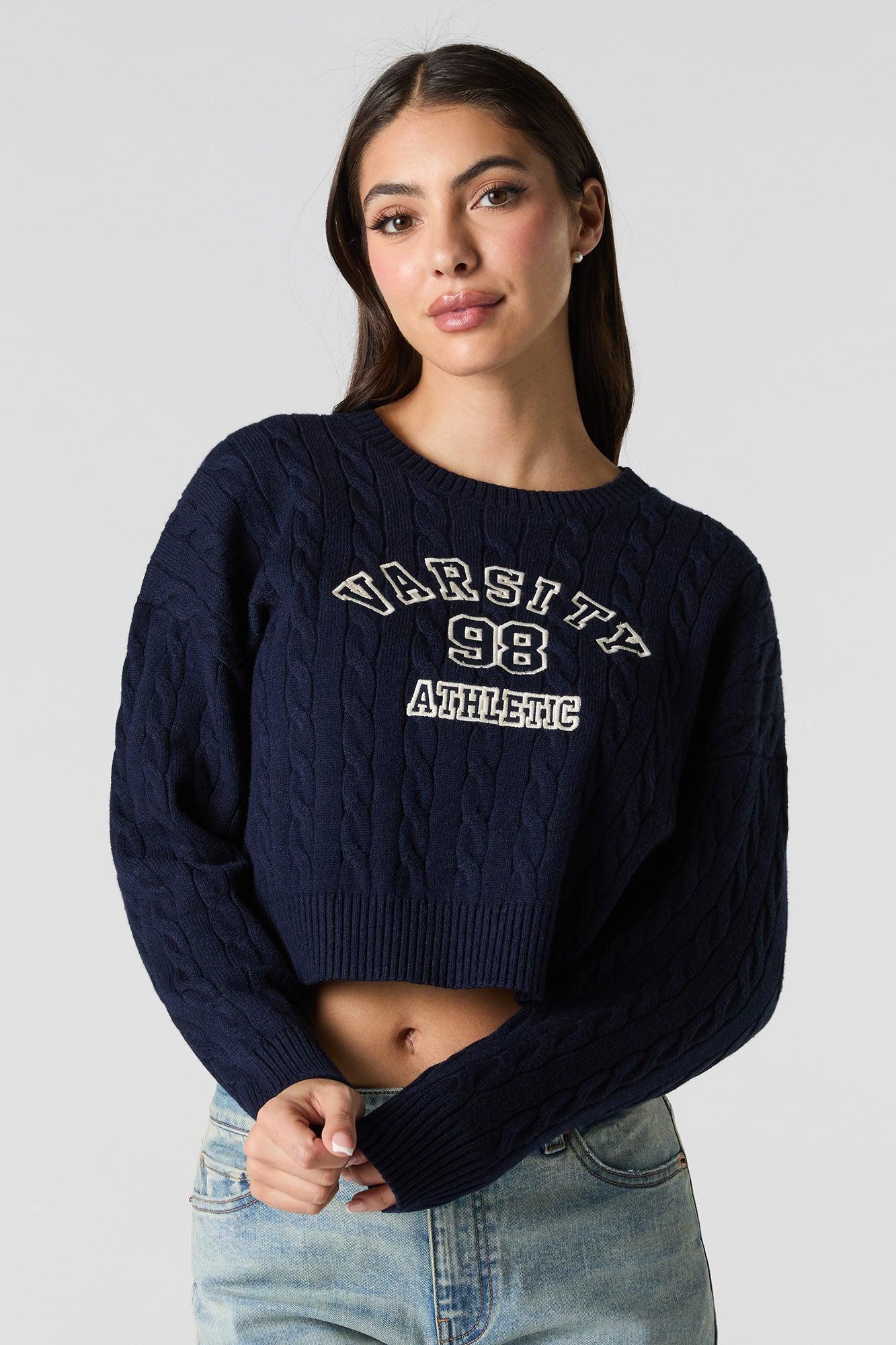 Embroidered Cable Knit Cropped Sweater Female Product Image