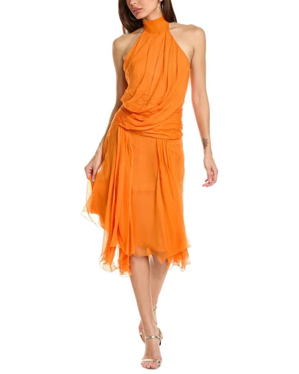 ALBERTA FERRETTI Silk Midi Dress In Orange Product Image