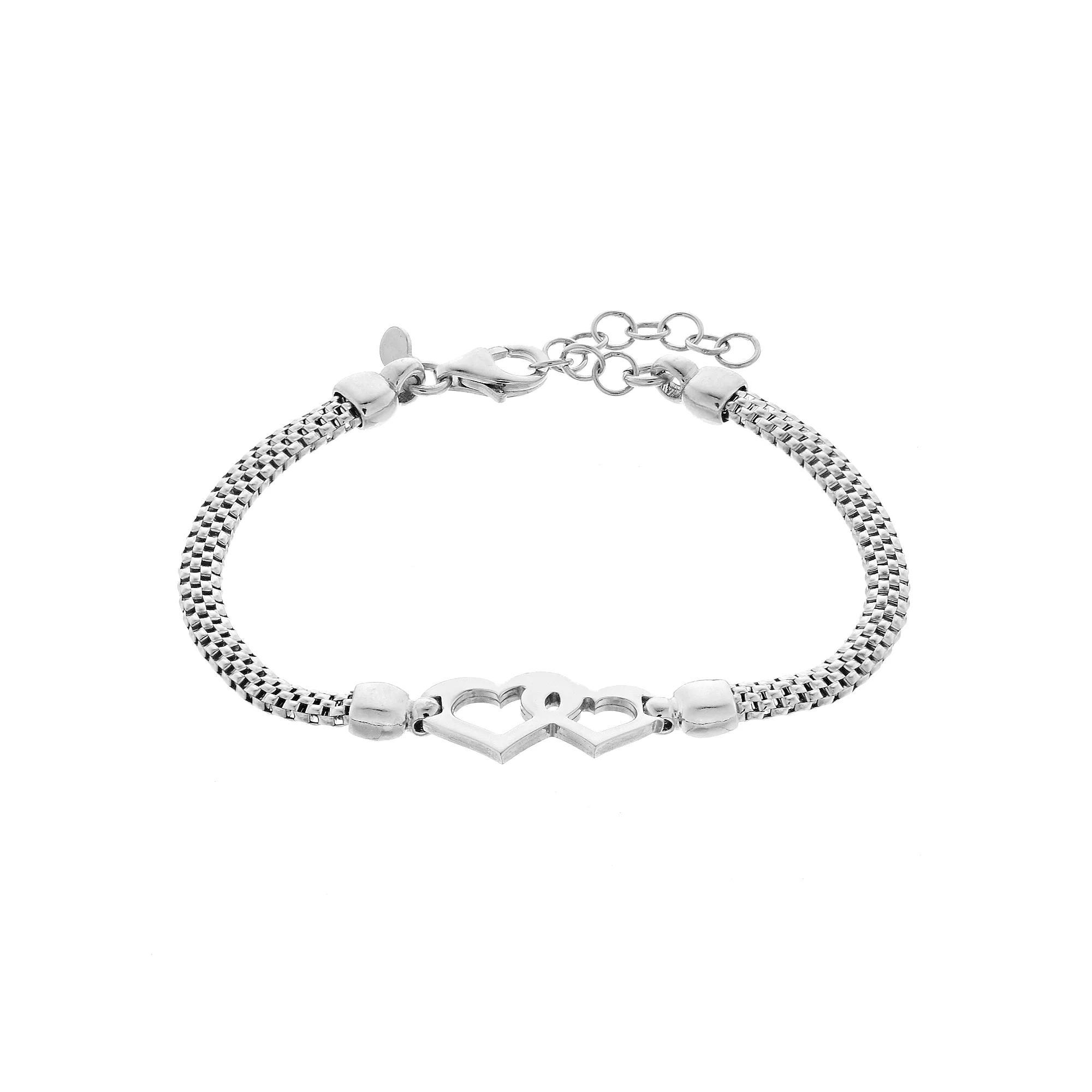 Sterling Silver Double Heart Mesh Bracelet, Womens Product Image