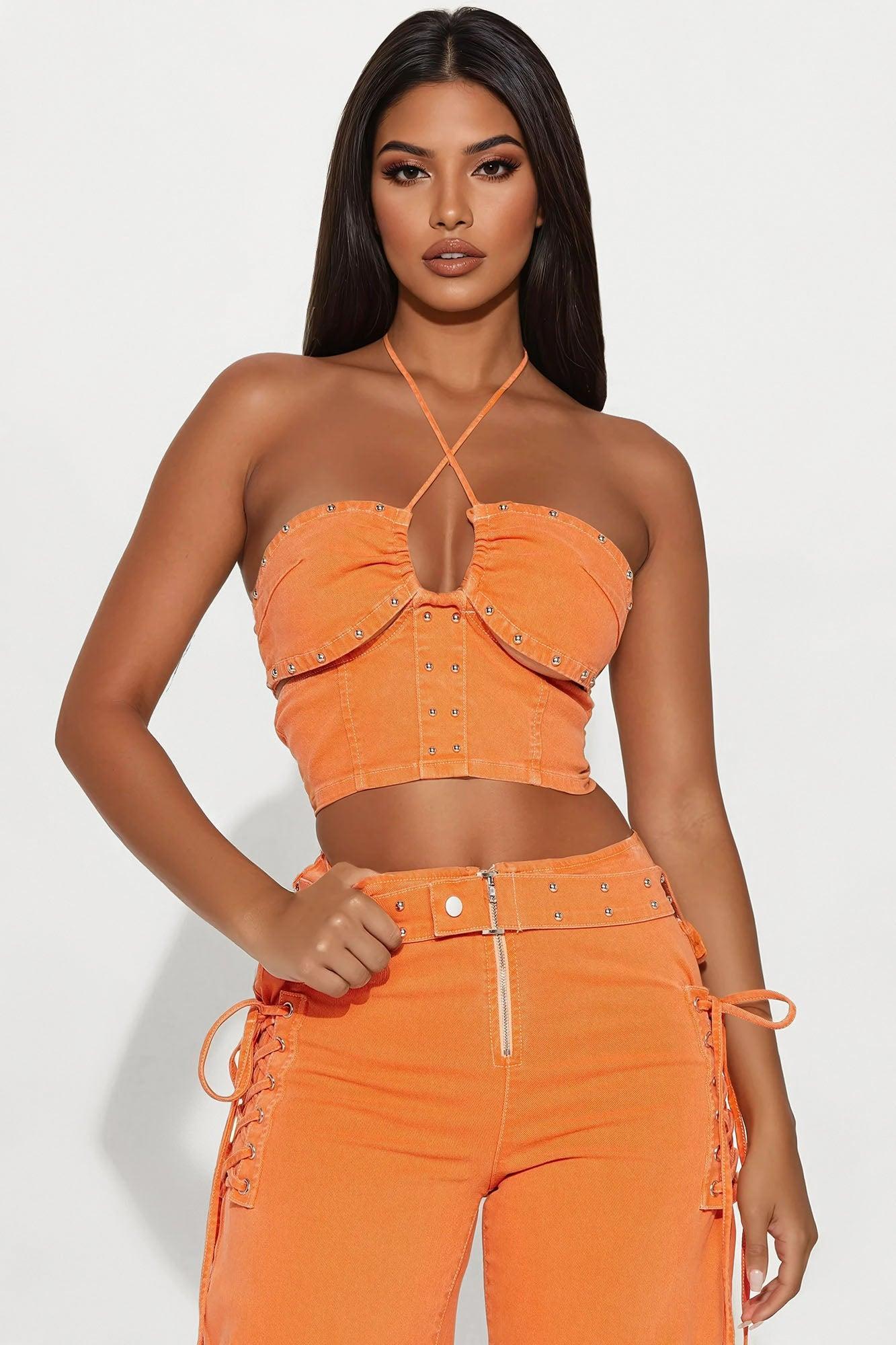 Stella Studded Denim Pant Set - Orange Product Image