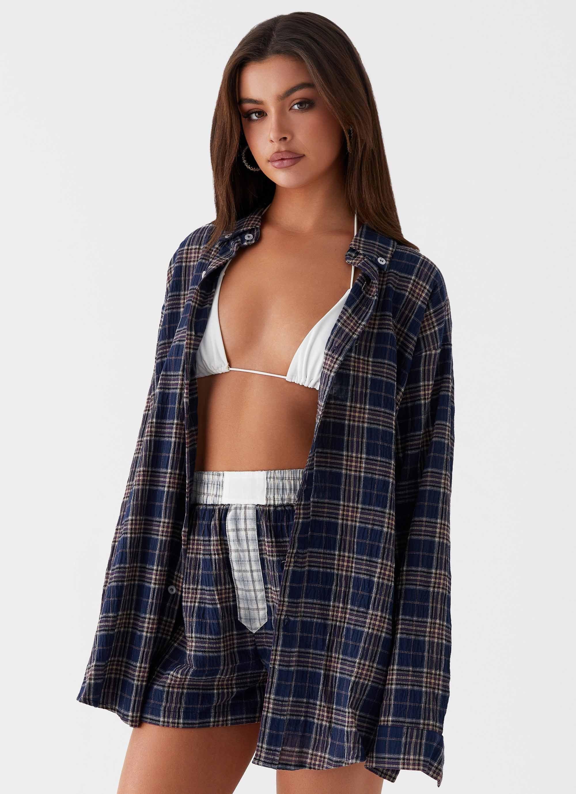 Harley Oversized Shirt - Navy Check Product Image