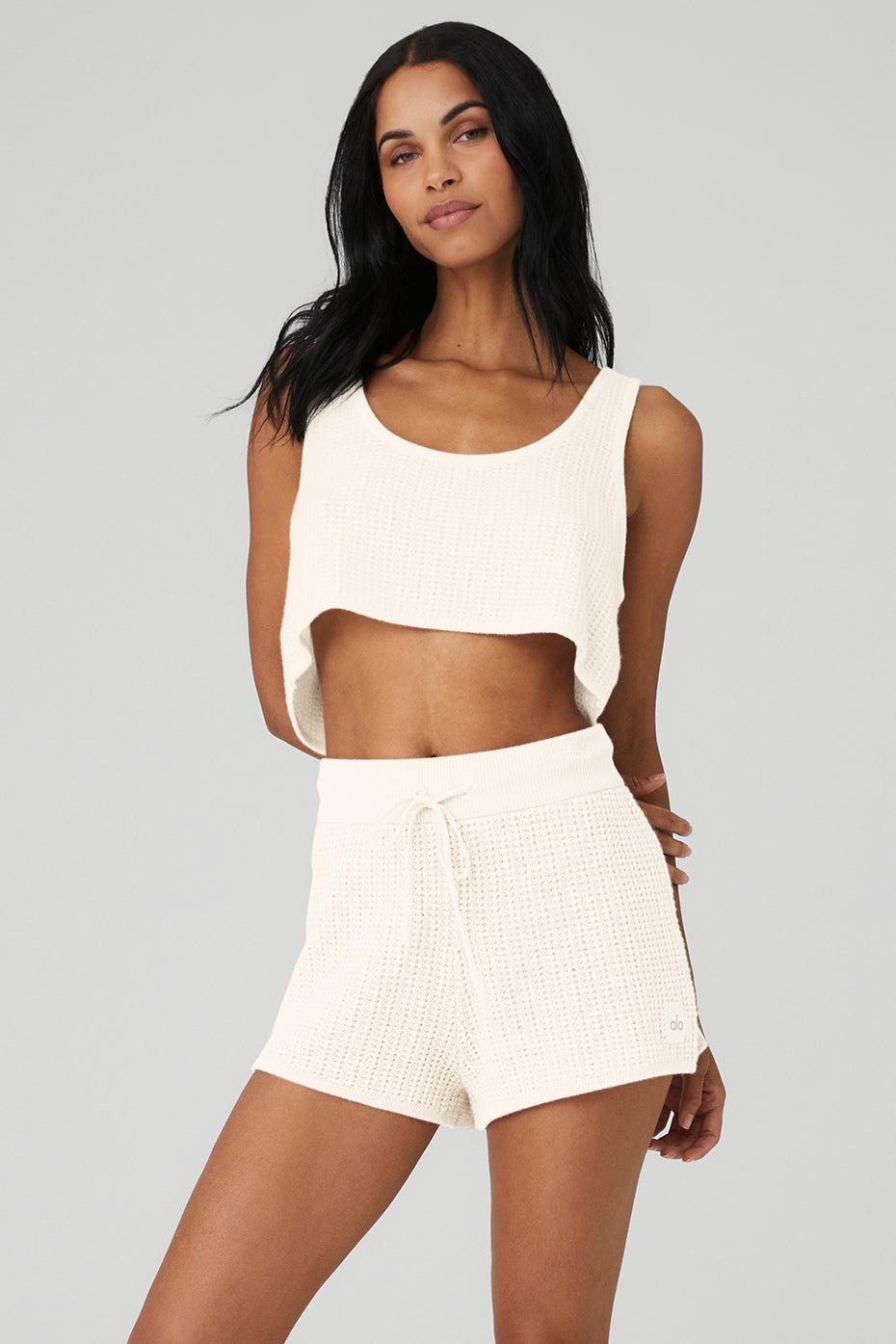 Cashmere Plush Waffle Cropped Tank - Ivory Product Image