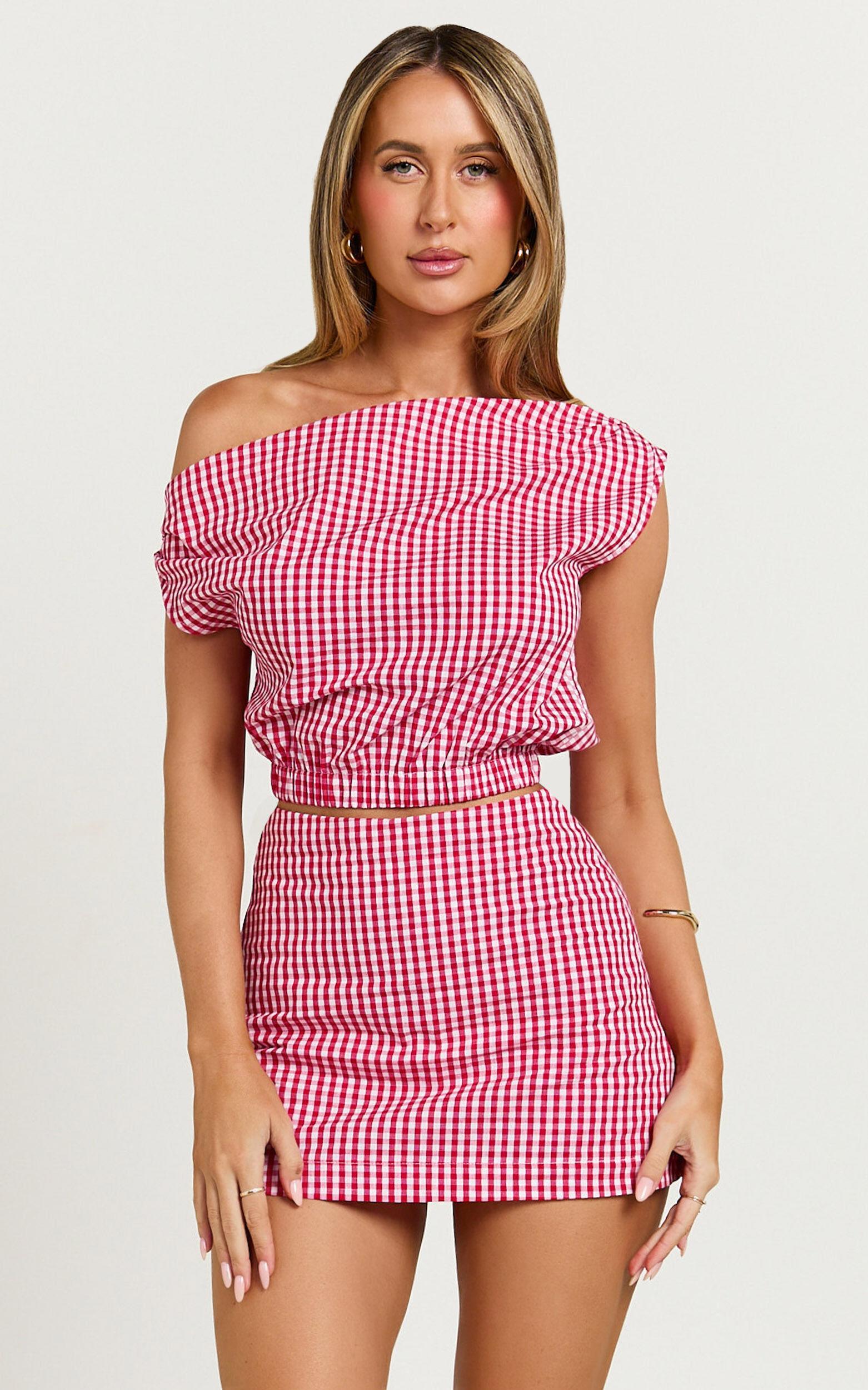 Margie Top - Off The Shoulder Top in Red Gingham Product Image