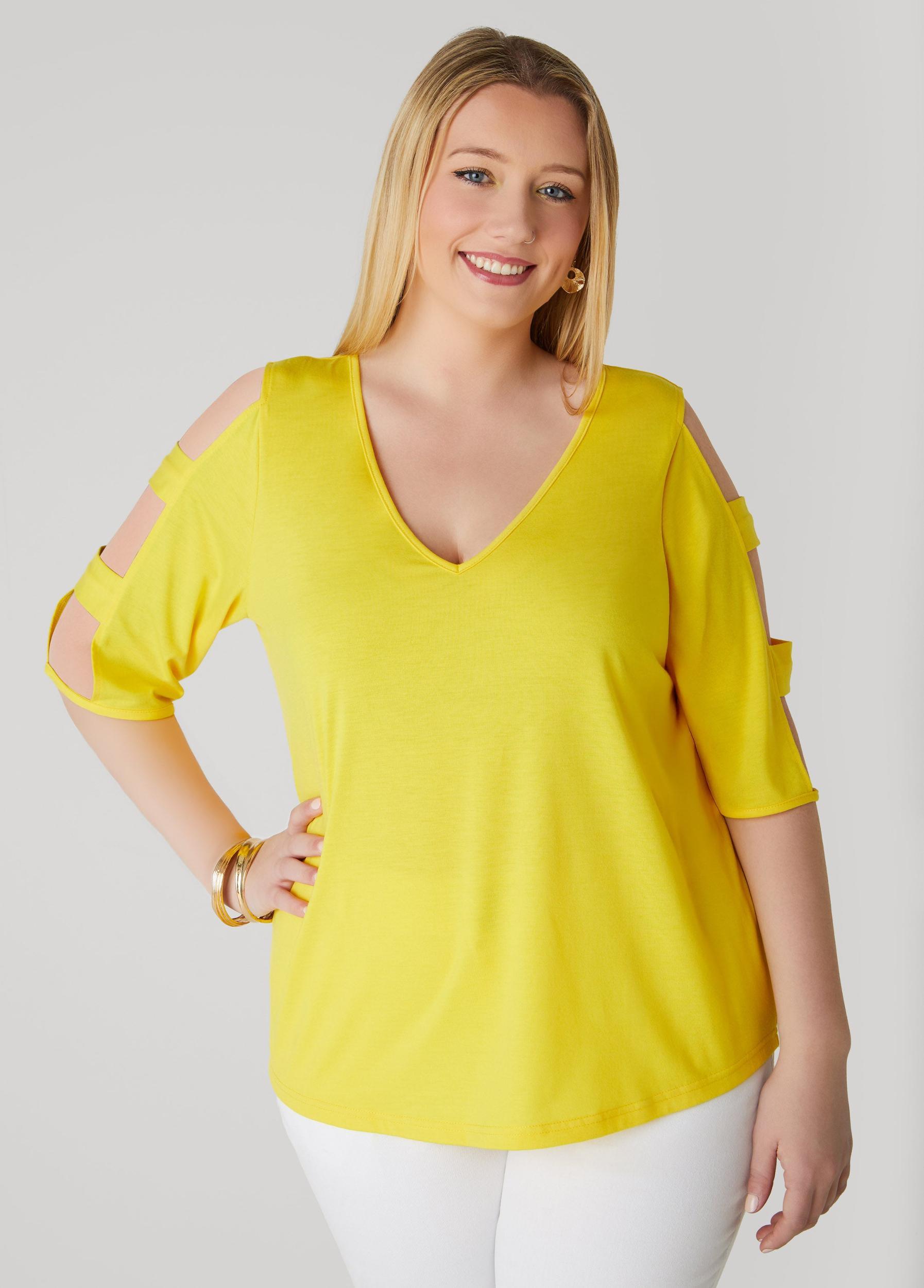 Plus Size Cutout Sleeve Jersey Top Ashley Stewart Product Image