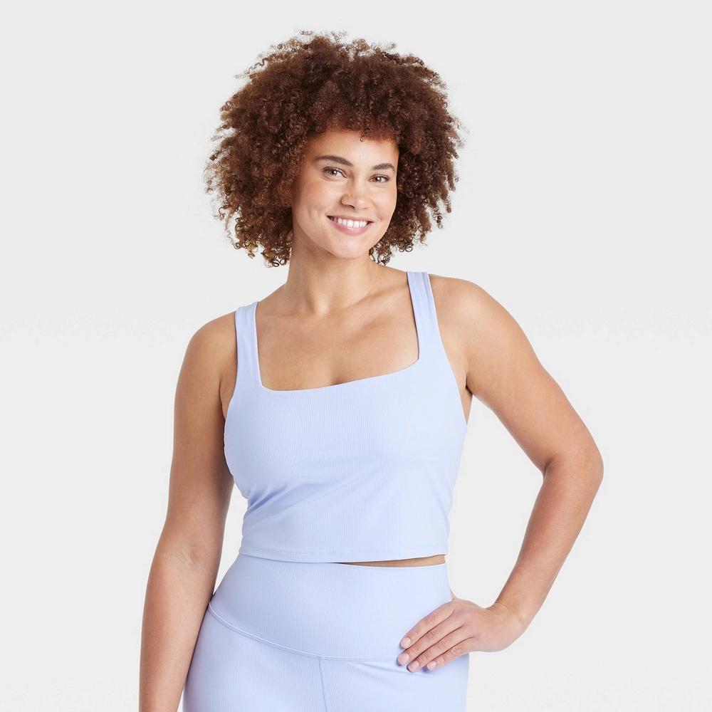 Womens Everyday Soft Light Support Rib Square Neck Cropped Sports Bra - All In Motion Periwinkle Blue L Product Image