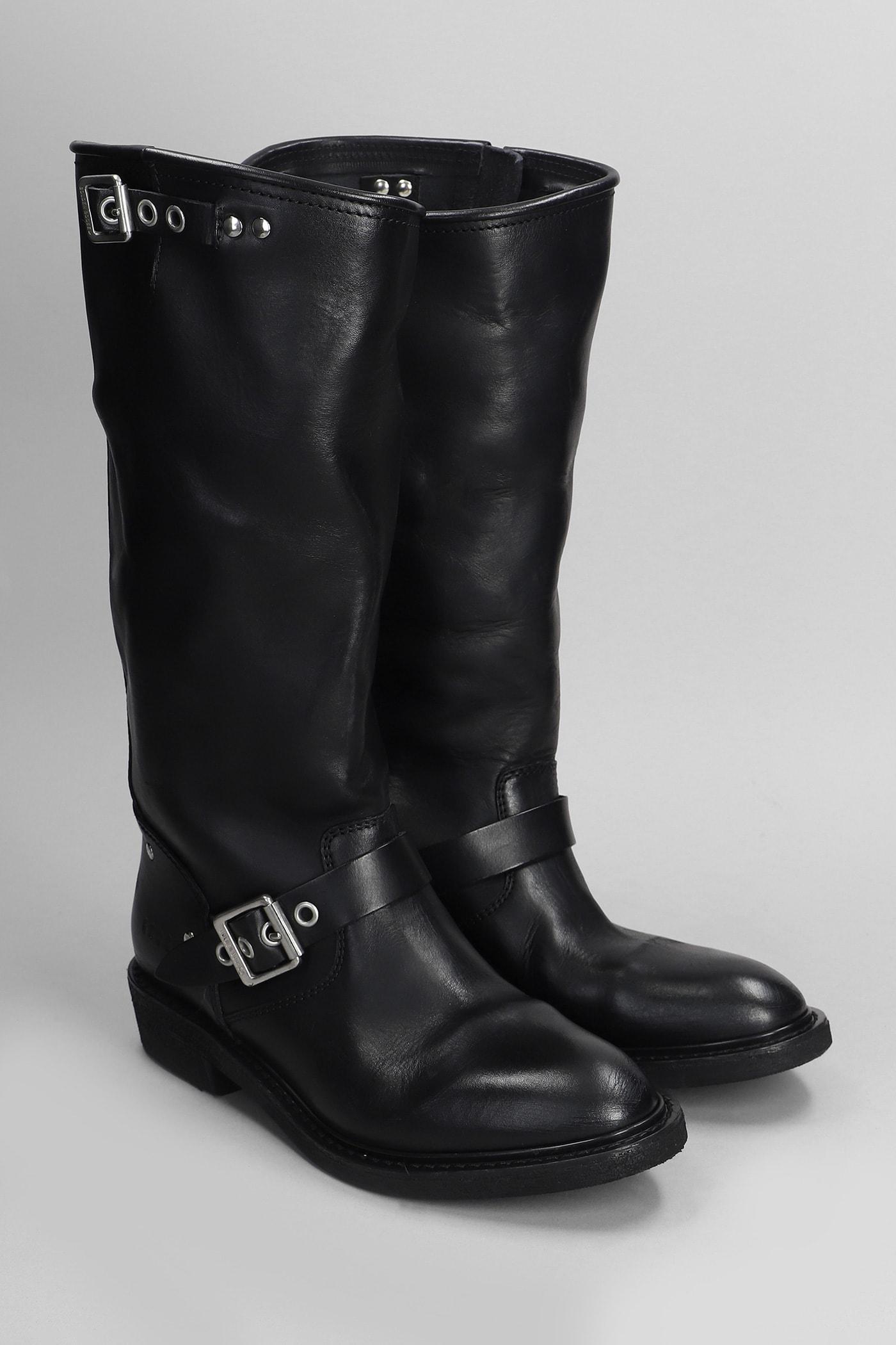 GOLDEN GOOSE 30mm Biker Leather Tall Boots In Black Product Image