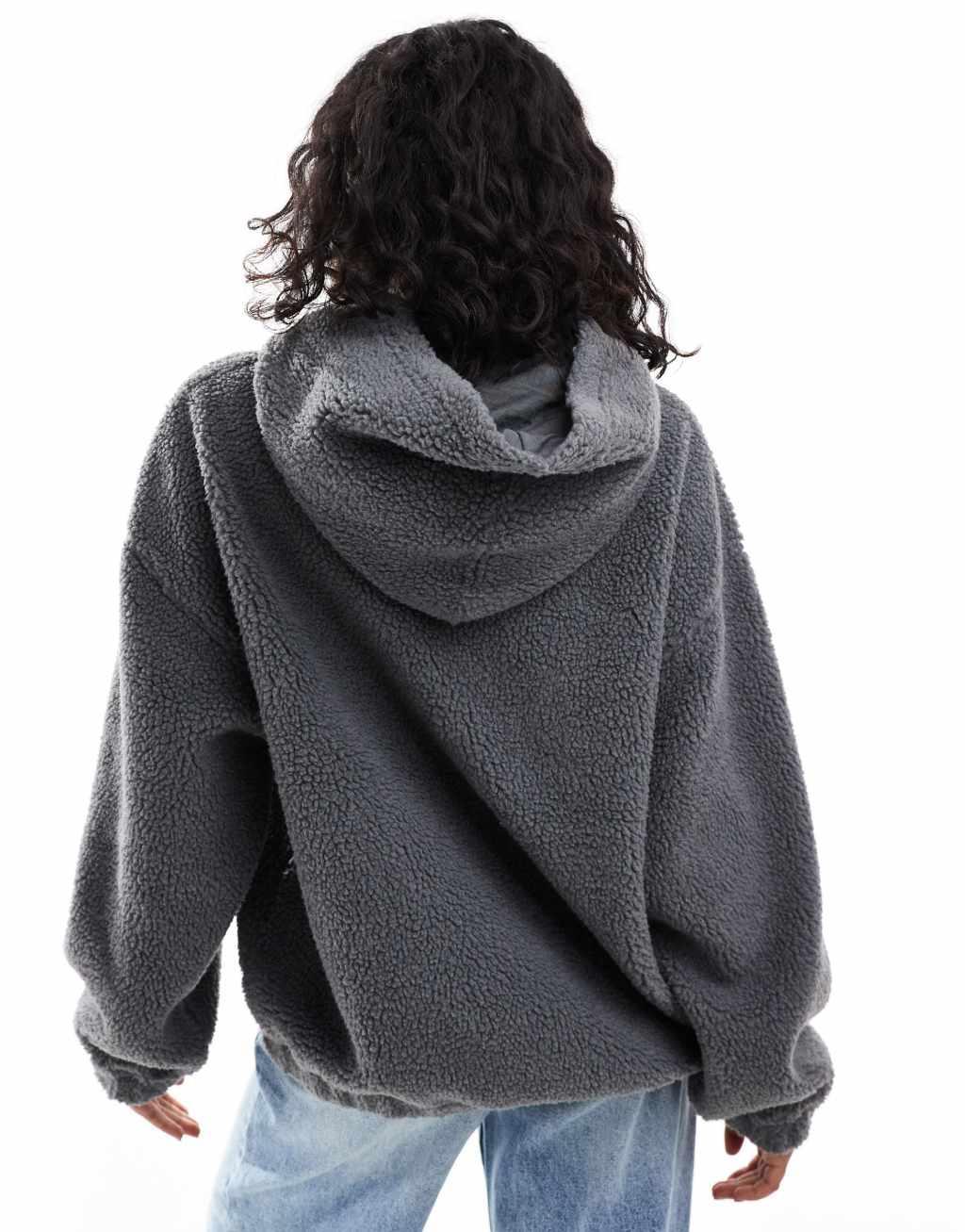 ASOS DESIGN oversized borg hoodie in charcoal Product Image