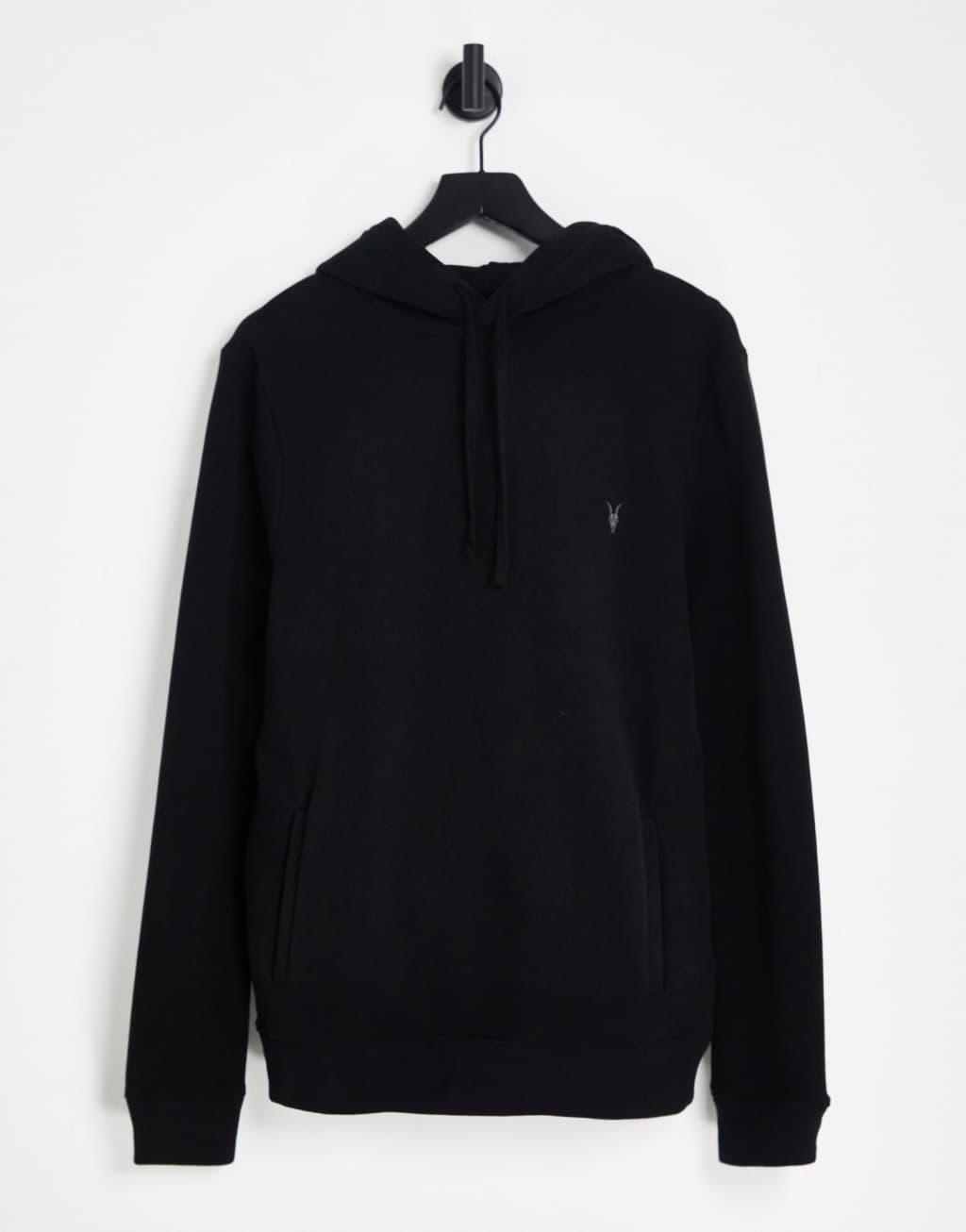 AllSaints Raven ramskull logo hoodie in black Product Image