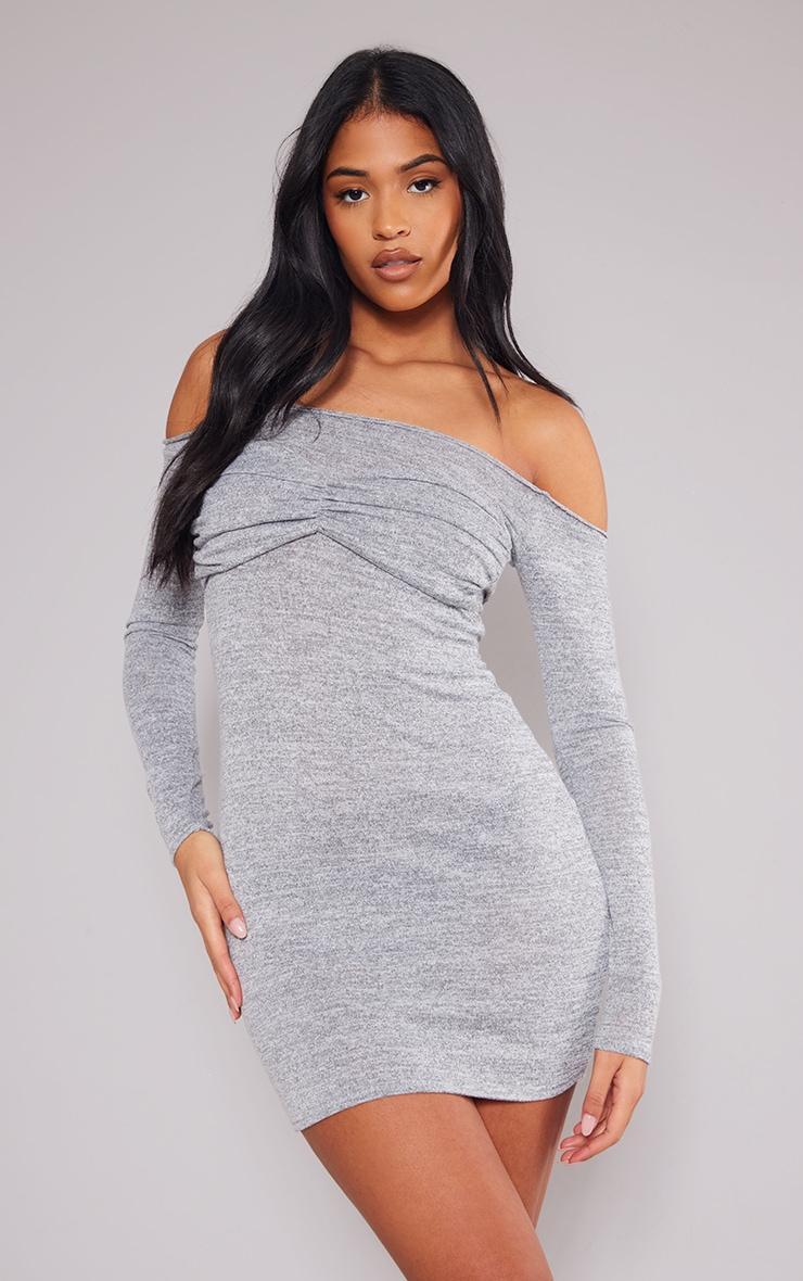  Tall Grey Marl Knot Front Detail Micro Mini Dress Product Image