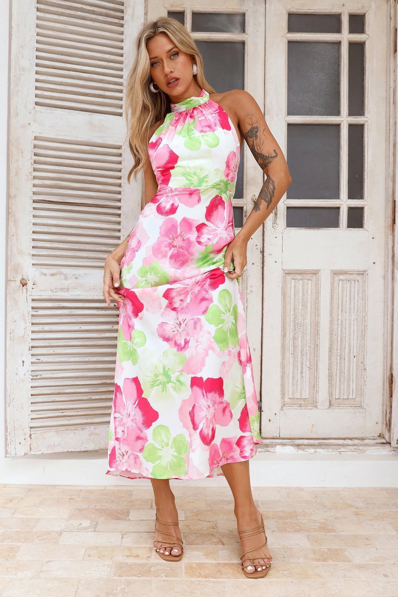 Distant Now Satin Halter Maxi Dress Pink Product Image
