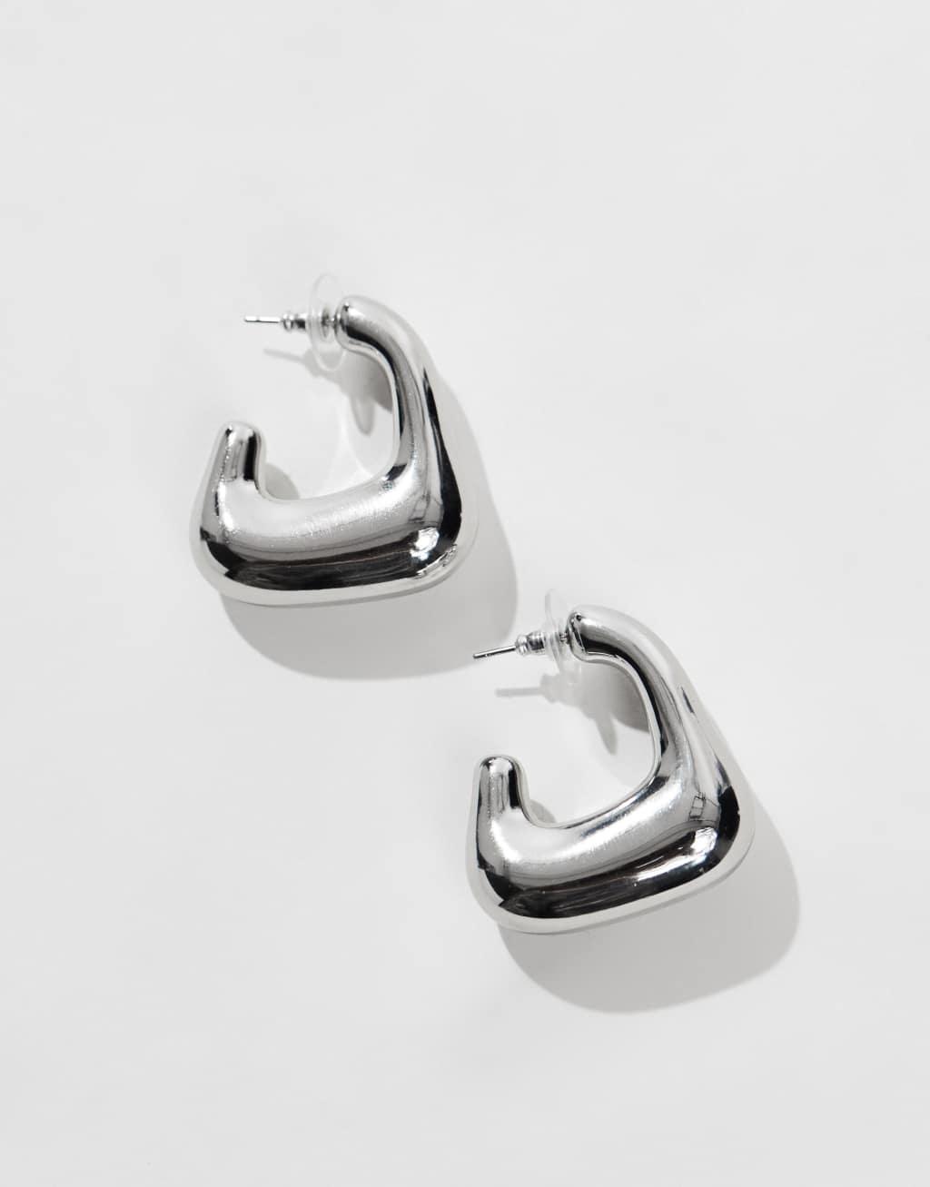 ASOS DESIGN hoop earrings with molten square detail in silver tone Product Image