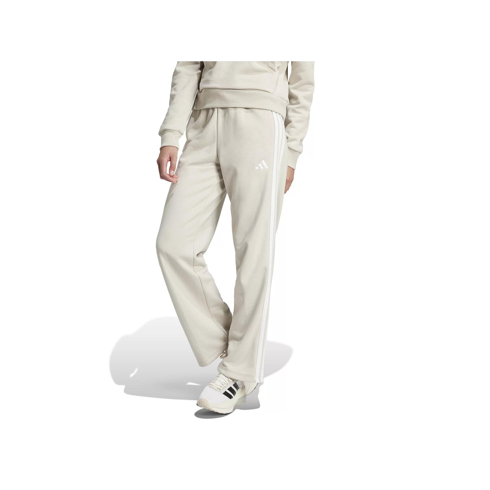 adidas Essentials 3-Stripes Open Hem French Terry Pants Medium Grey Heather XS Womens Product Image