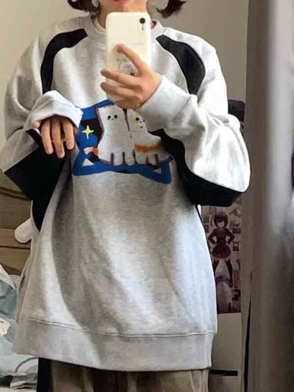 Cat Print Raglan Sweatshirt Product Image