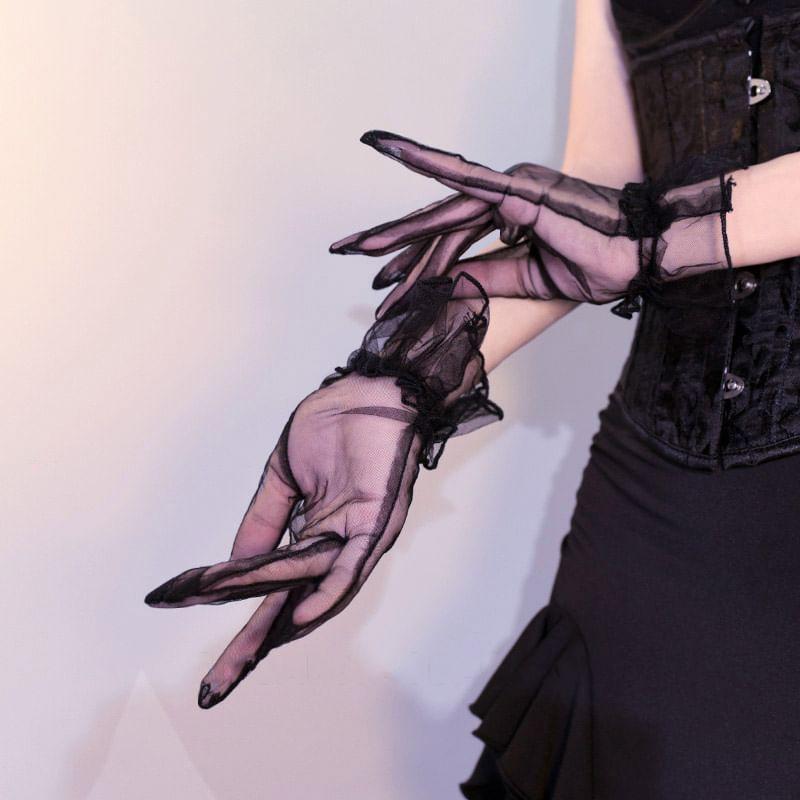 Sheer Mesh Ruffle Trim Gloves Product Image