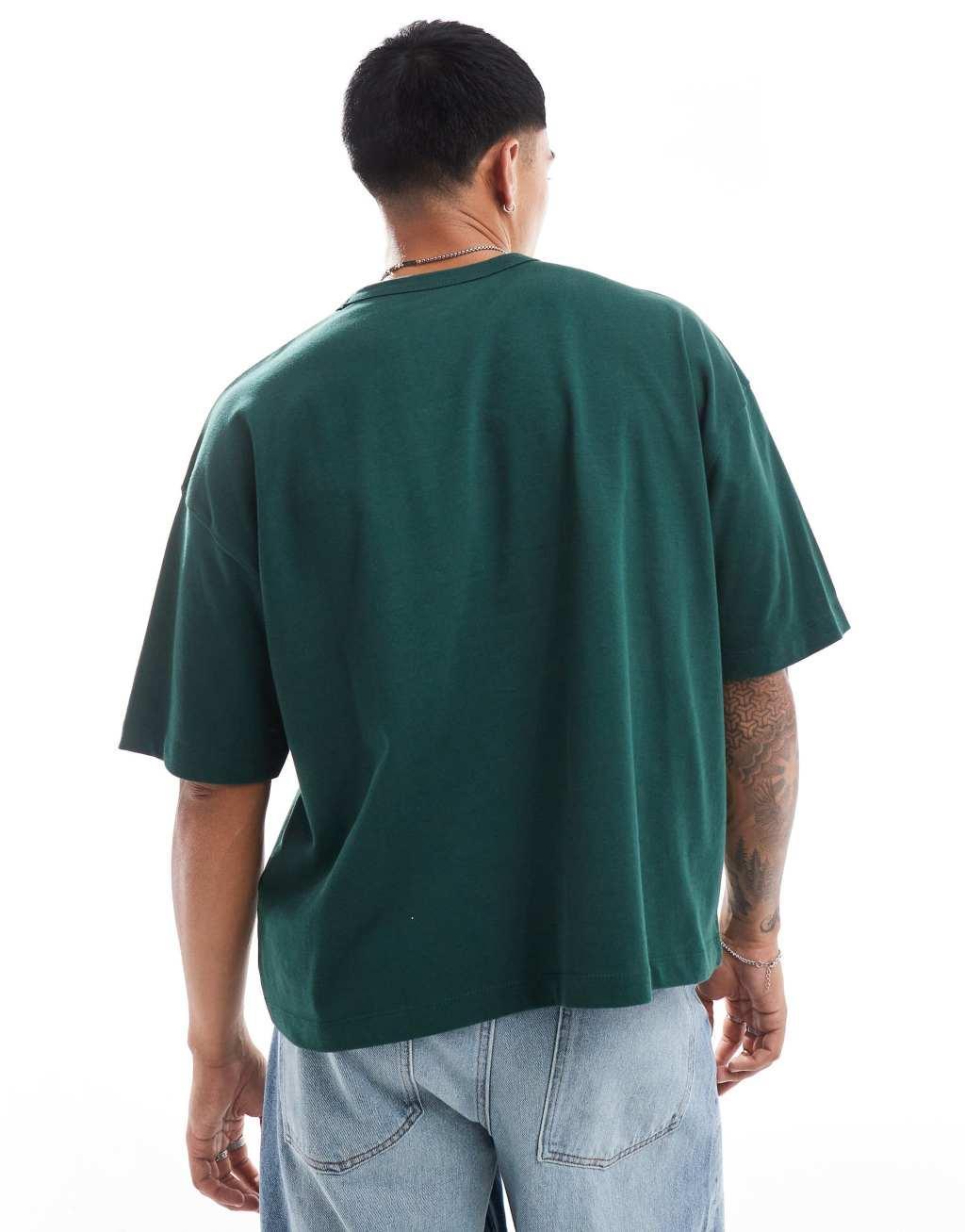 ASOS DESIGN essential heavyweight oversized boxy t-shirt 240gsm in dark green Product Image