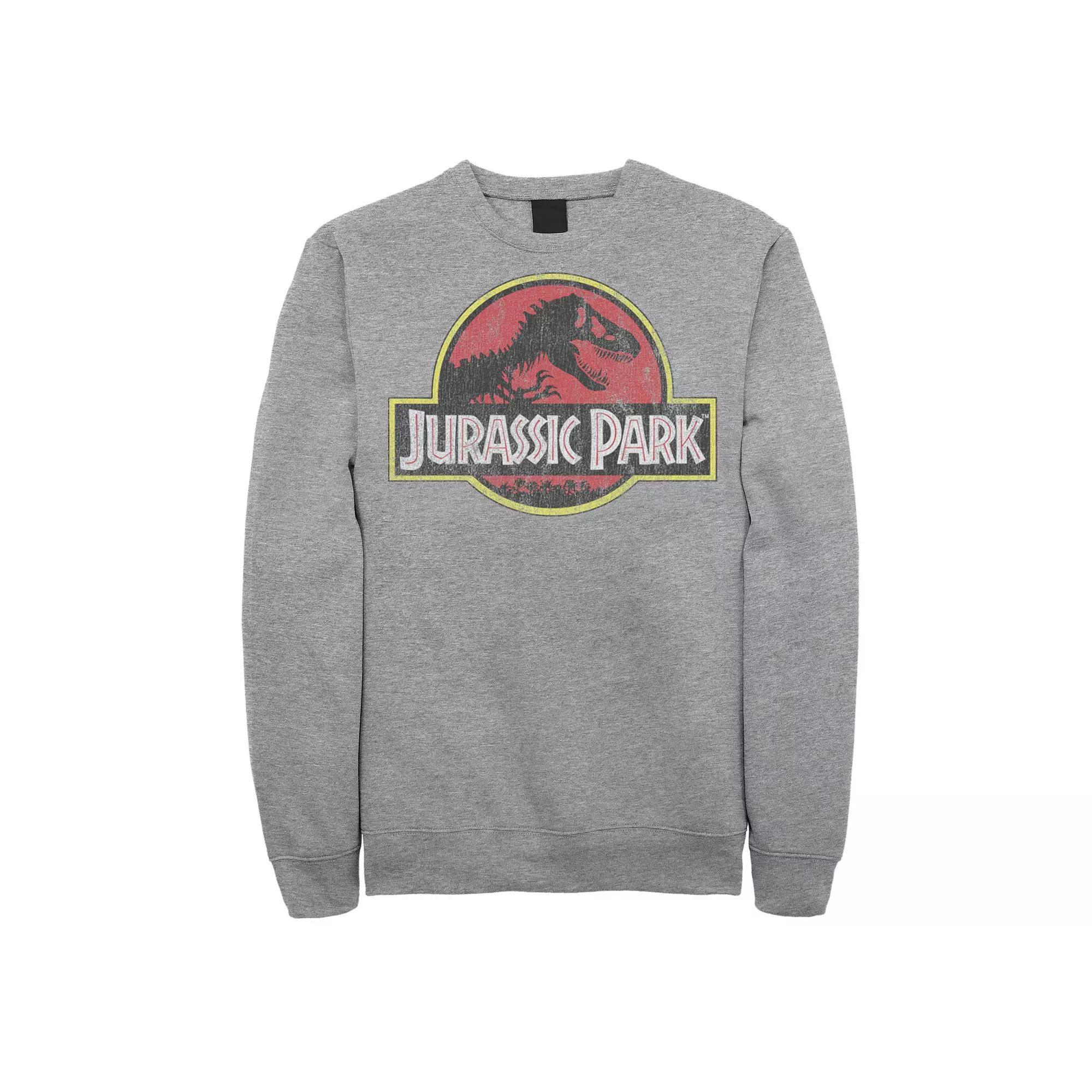 Men's Jurassic Park Distressed Original Park Logo Fleece Pullover, Size: 3XL, Athletic Grey Product Image