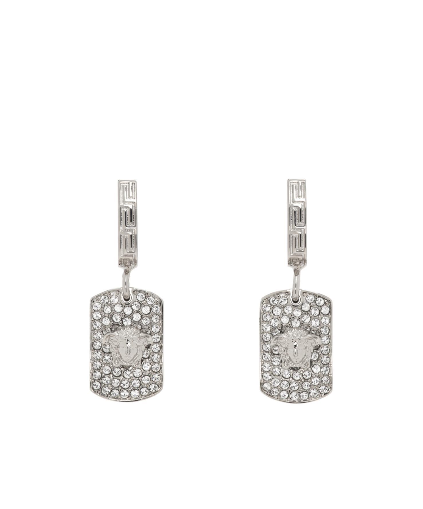 VERSACE Medusa Rhinestone-embellished Drop Earrings In Gray Product Image